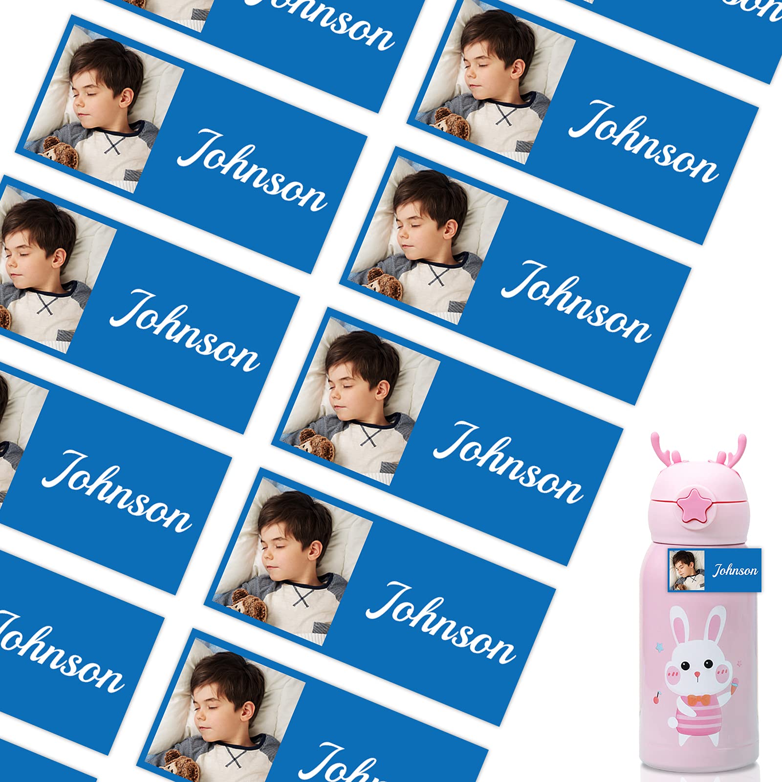 46 PCS Custom Name Labels for Kids - Personalized Photo Waterproof Stickers for School Supplies, Daycare, Water Bottles & Lunch Boxes - Perfect for Organizing Backpacks, Lunch Kits & Daycare Essentials