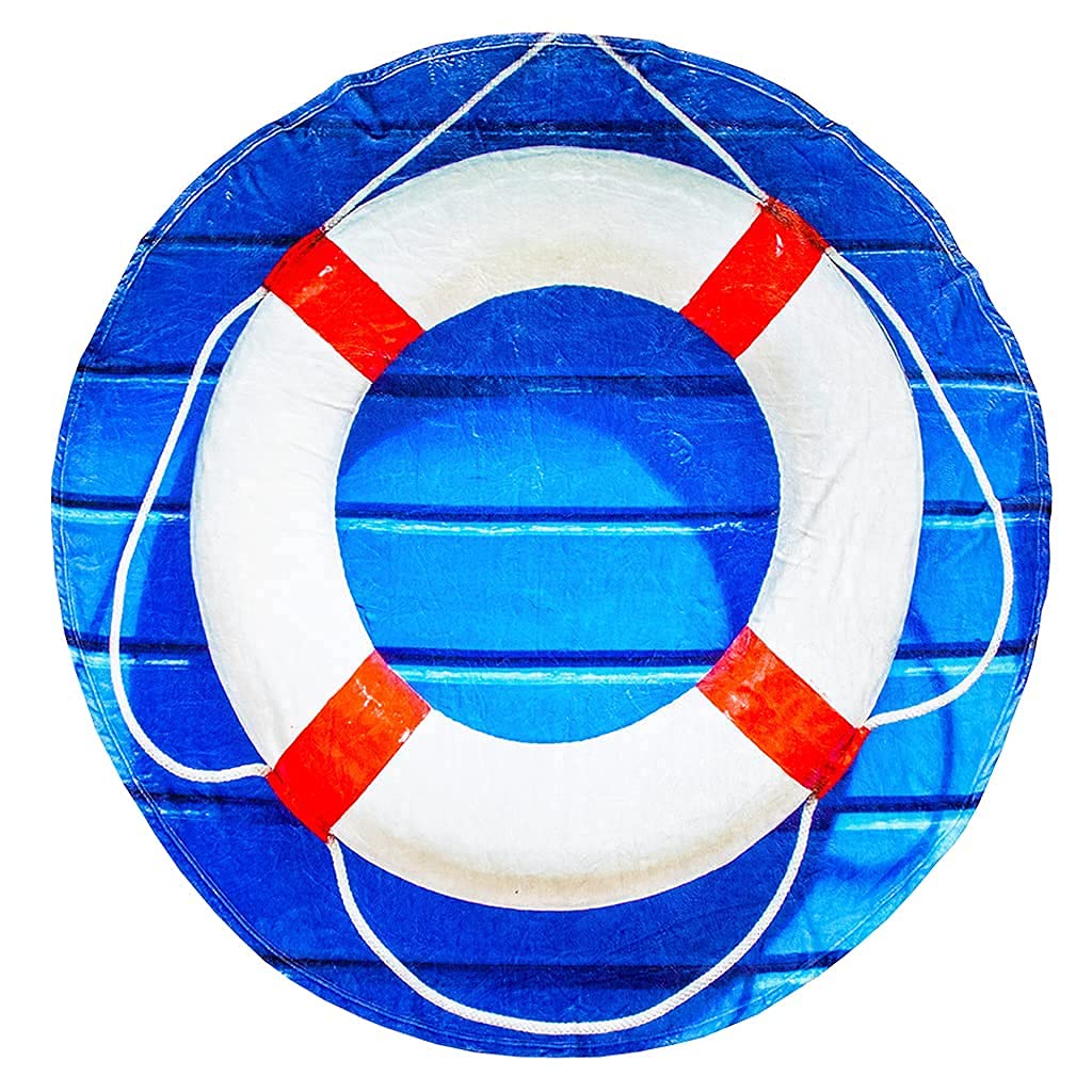 68 Inch Round Microfiber Flannel Blanket - Ultra Soft & Cozy Life Preserver Design for Boys, Girls, Men & Women - Perfect for Indoor Lounging, Outdoor Picnics, Camping and Family Snuggle Time