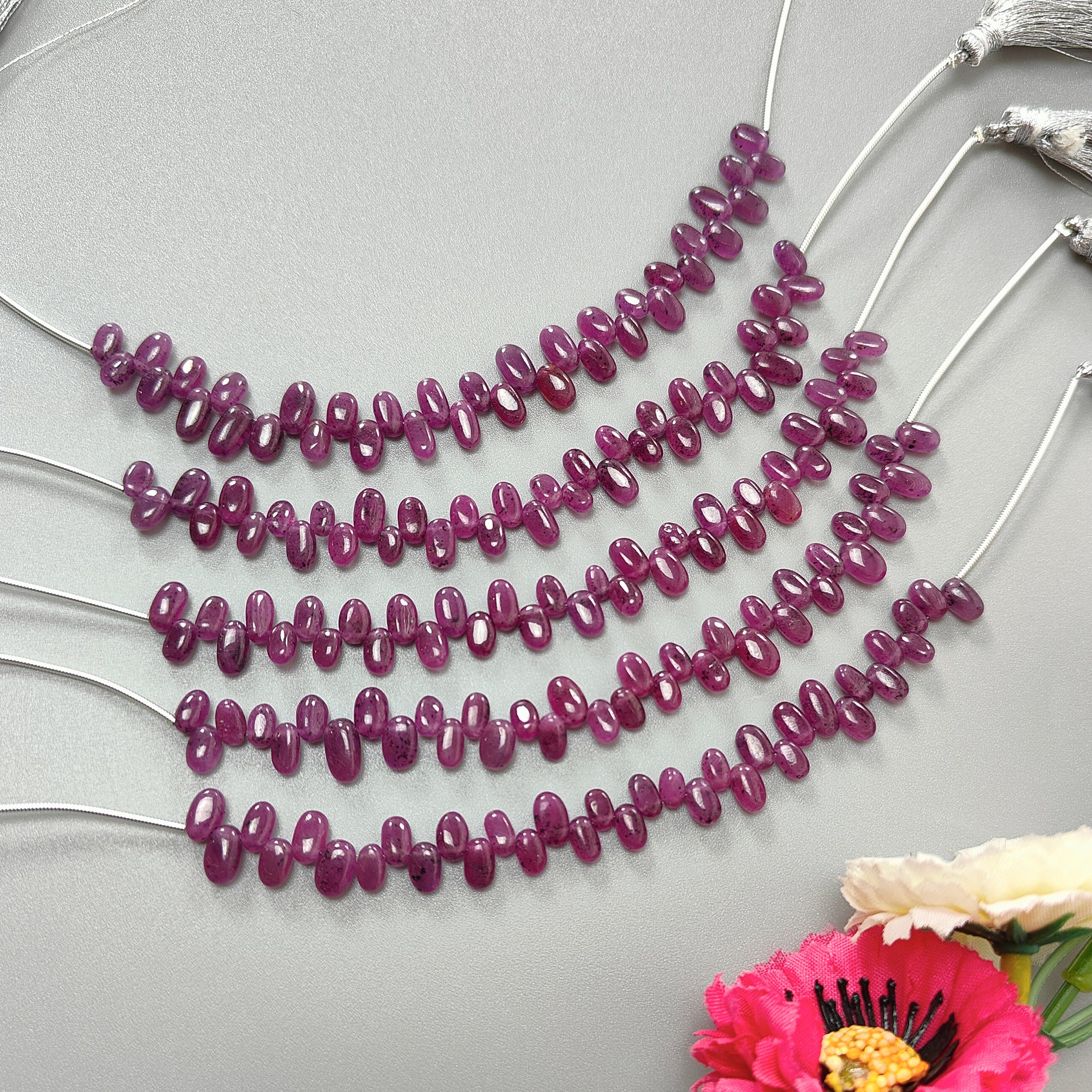 Natural Untreated Purple Ruby Loose Beads - 44.80Cts Oval Gemstones (5-6×4mm & 9×5mm) for Jewelry Making, DIY Crafts & Beading Projects
