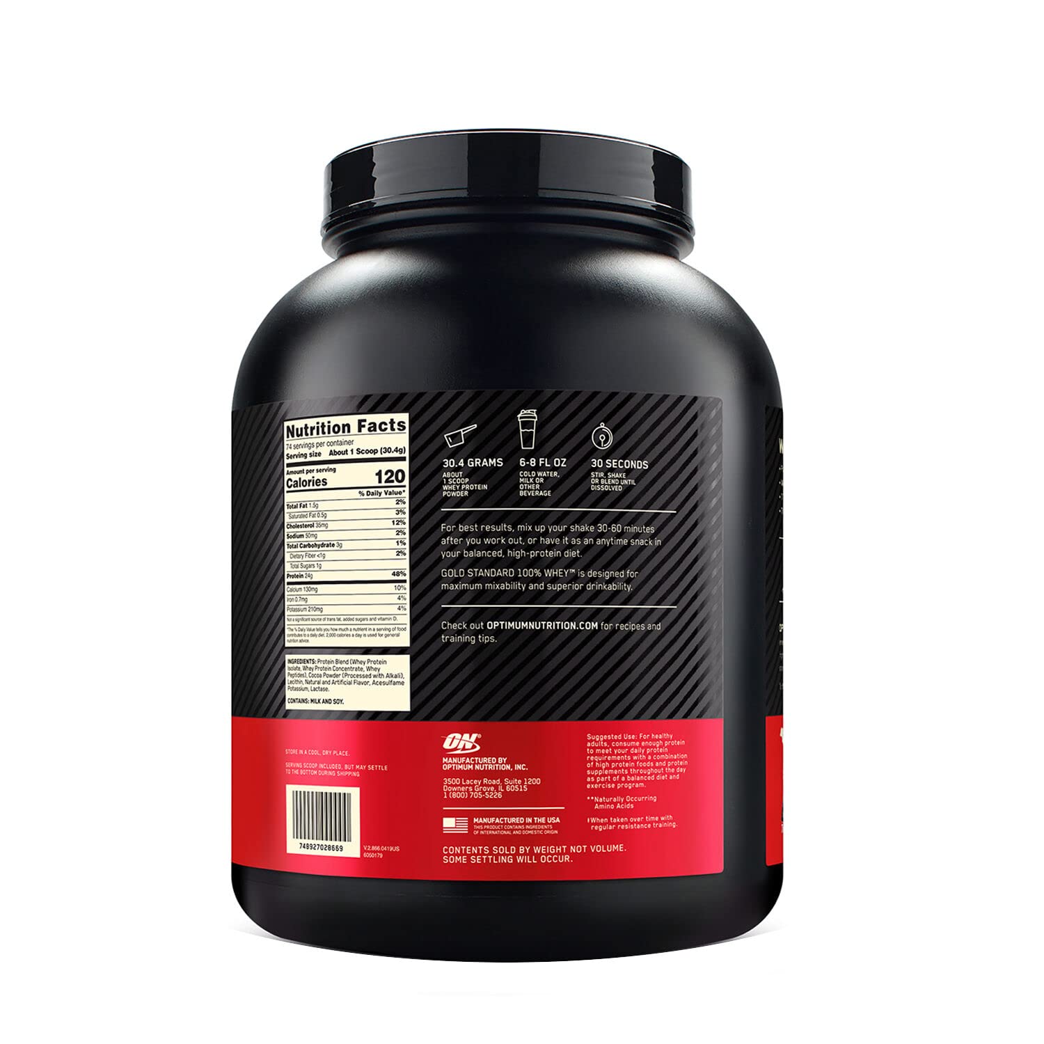 Optimum Nutrition Gold Standard 100% Whey Protein Powder - Cookies & Cream Flavor (5lbs, 68 Servings) for Muscle Recovery & Post-Workout Nutrition