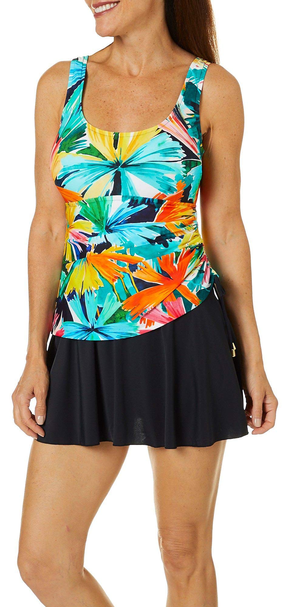 Shirred Skirted Swim Dress One Piece Swimsuit for Women - Flattering Tummy Control Bathing Suit with Skirt Cover - Perfect for Beach, Pool, and Vacation Wear