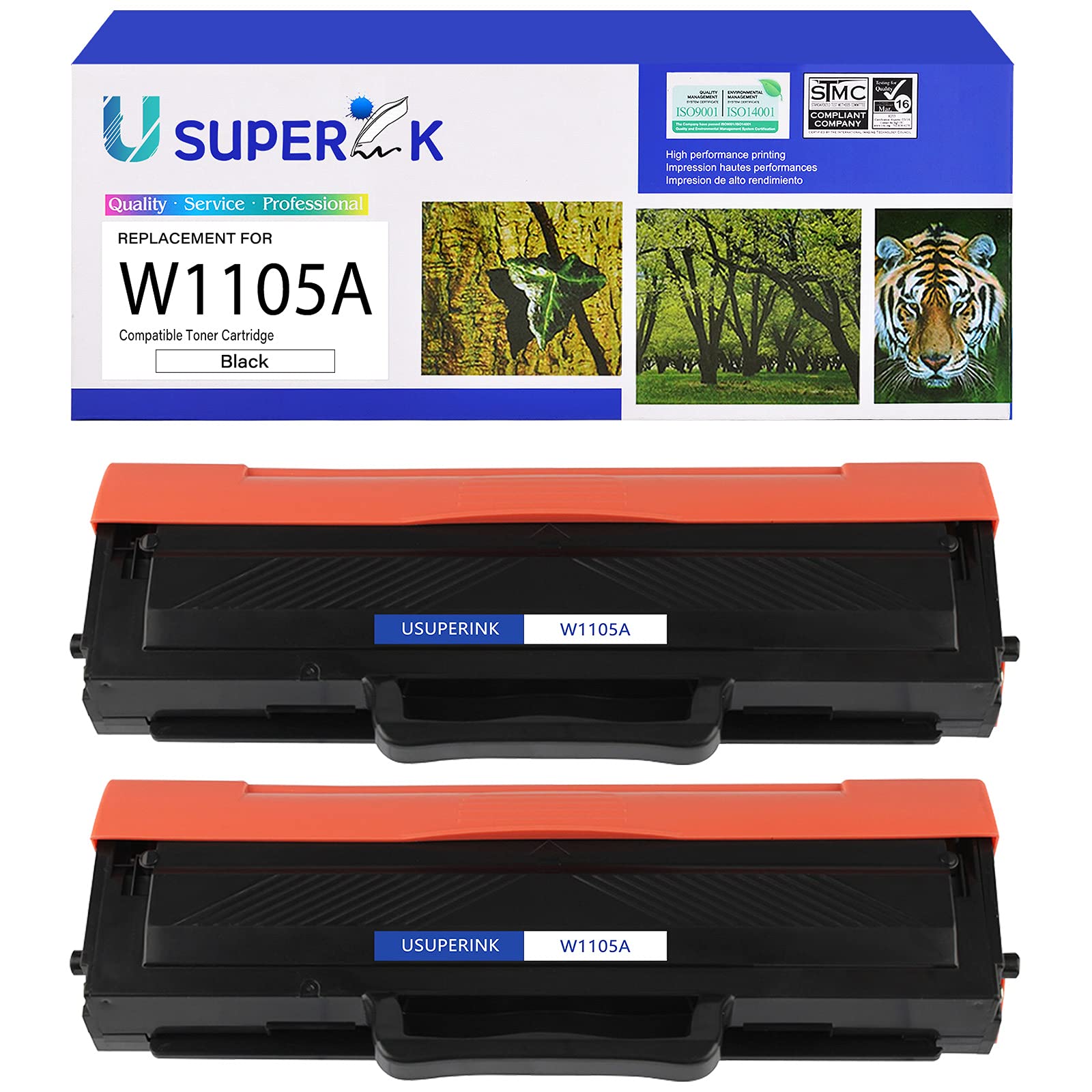 USUPERINK 2 Pack Black Toner Cartridge Replacement for HP 105A W1105A - Compatible with HP Laser MFP 137fnw 135a 135w 107a 107w Printers - High Yield Printing for Office & Home Use