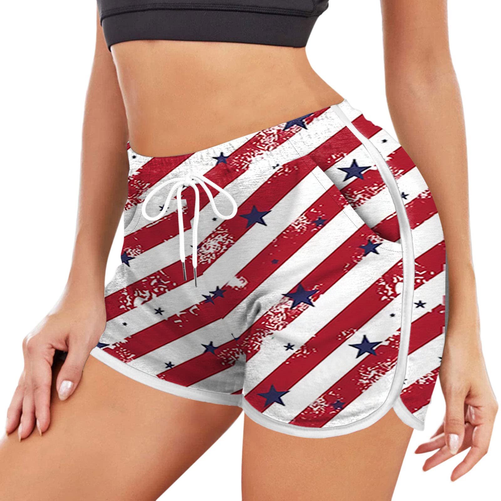 Women's High Waisted Yoga Shorts - USA Flag Patriotic 4th July Workout Shorts for Running, Biking & Cross Training | Perfect for Gym, Sports & Independence Day Celebrations