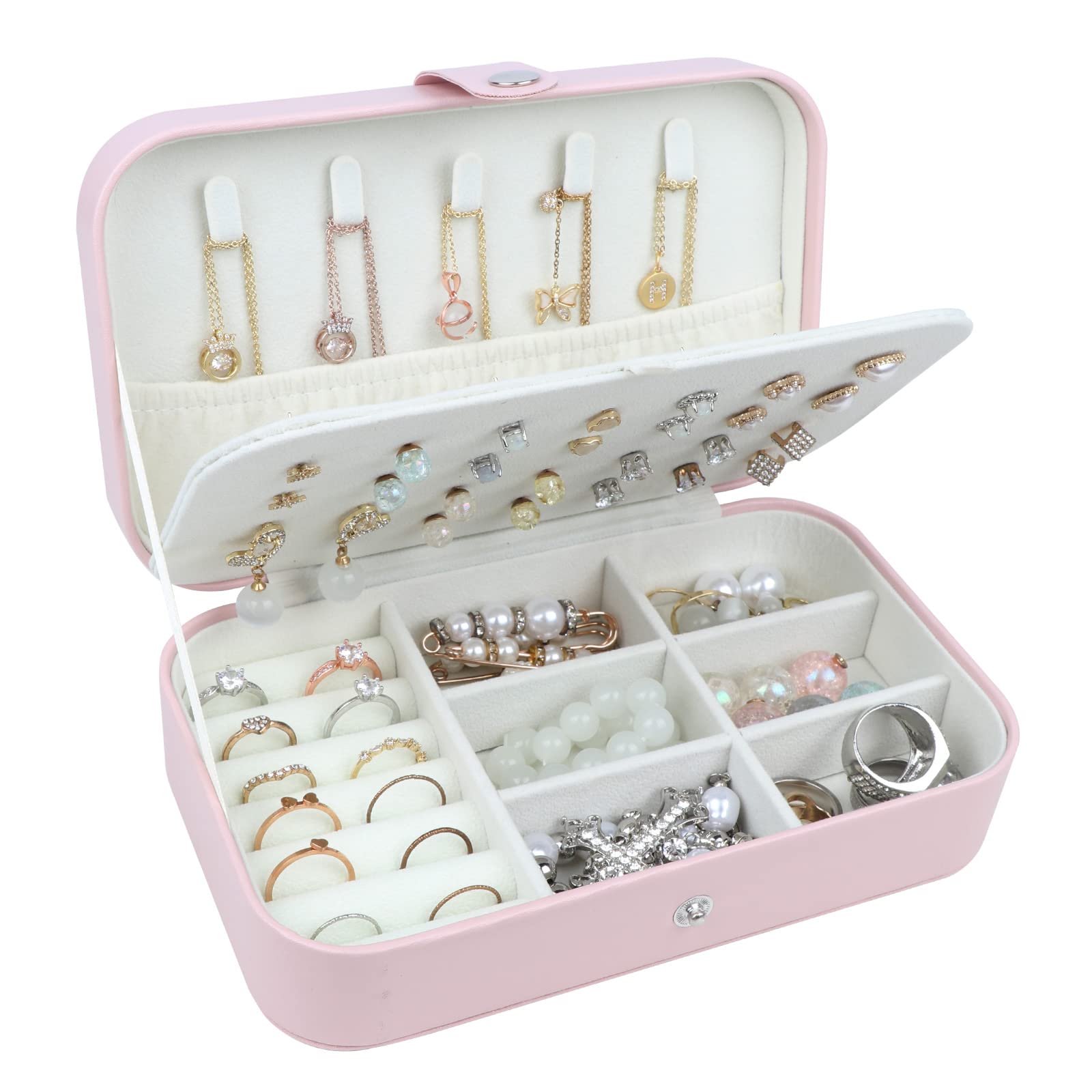 Premium PU Leather Travel Jewelry Organizer Box for Women - Portable Jewelry Case for Necklaces, Rings, Earrings & Bracelets - Perfect for Vacation, Business Trips & Daily Storage (Black)