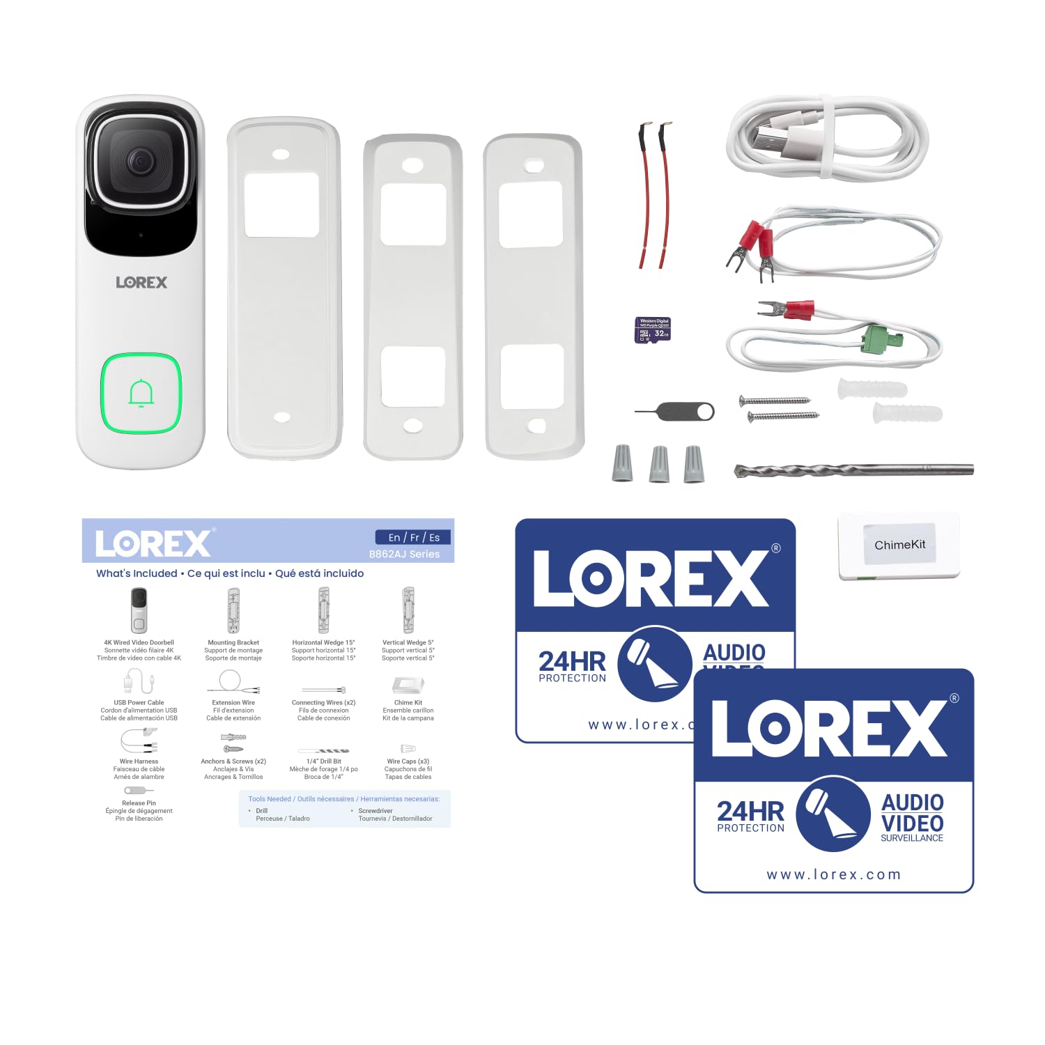 Lorex 4K Wired WiFi Smart Video Doorbell Camera with No Monthly Fee - Smart Security Lighting, Night Vision, Motion Detection, Works with Existing Wiring (White) | Home Security & Smart Home Monitoring for Front Door Protection