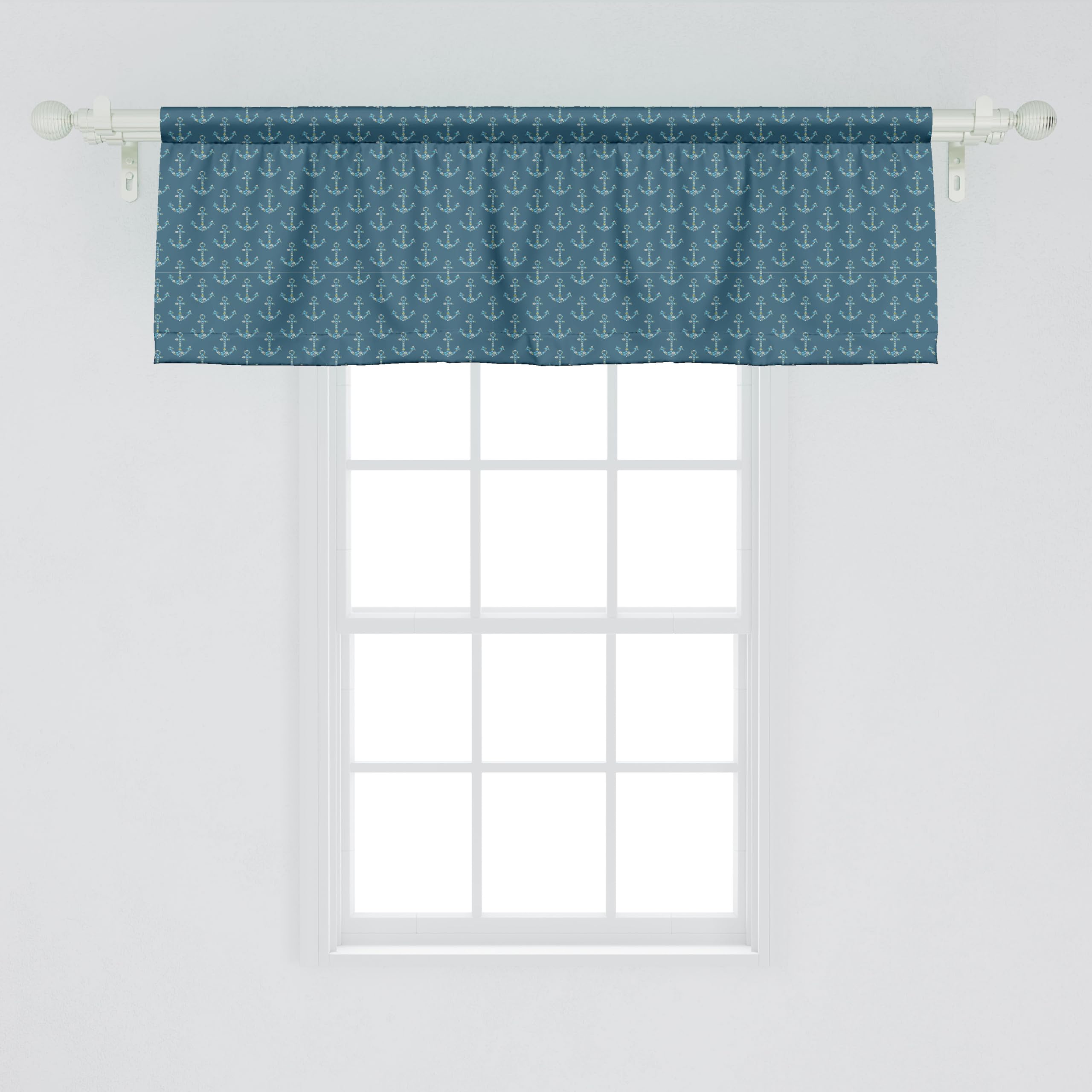Ambesonne Anchor Window Valance - Nautical Maritime Fish & Underwater Sea Animals Curtain Valance with Rod Pocket, 54x18 Inches, Petrol Blue & Sky Blue - Perfect for Kitchen, Bedroom, and Coastal Home Decor
