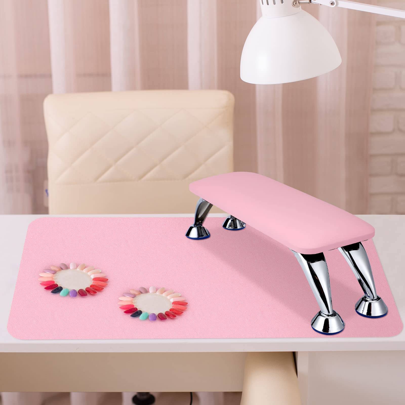 Loopeer 2-Piece Foldable Nail Hand Rest & Arm Cushion Set with Nail Table Mat - Soft Manicure Pillow Footstool for Acrylic Nails - Professional Nail Tech Supplies (Pink) | Perfect for Salon, Home Nail Art & Gel Polish Application