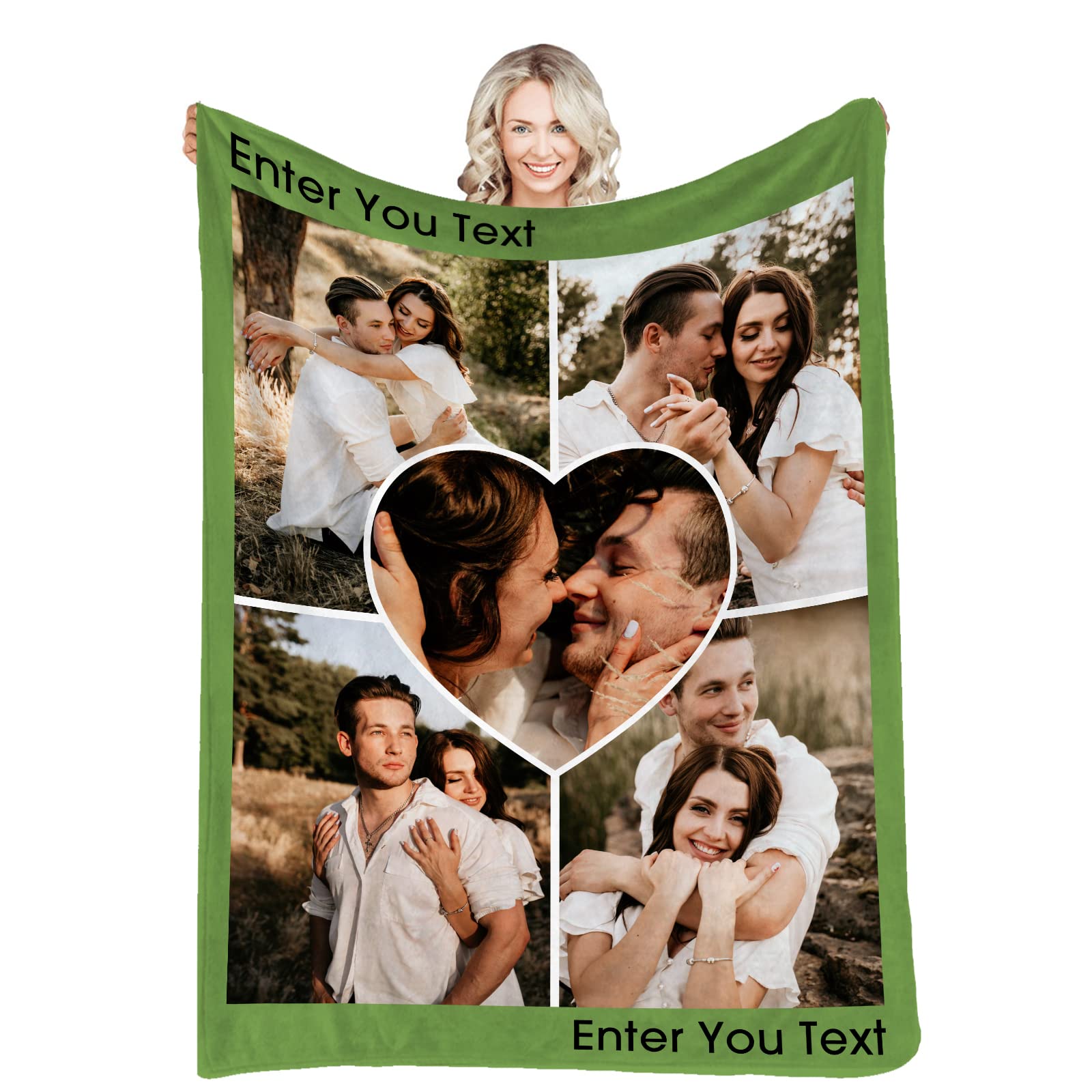 Custom Photo Blanket with Personalized Text & 5-Photo Collage - 50x40 Inch Soft Throw Blanket for Adults, Kids & Family - Perfect for Birthdays, Anniversaries & Home Decor
