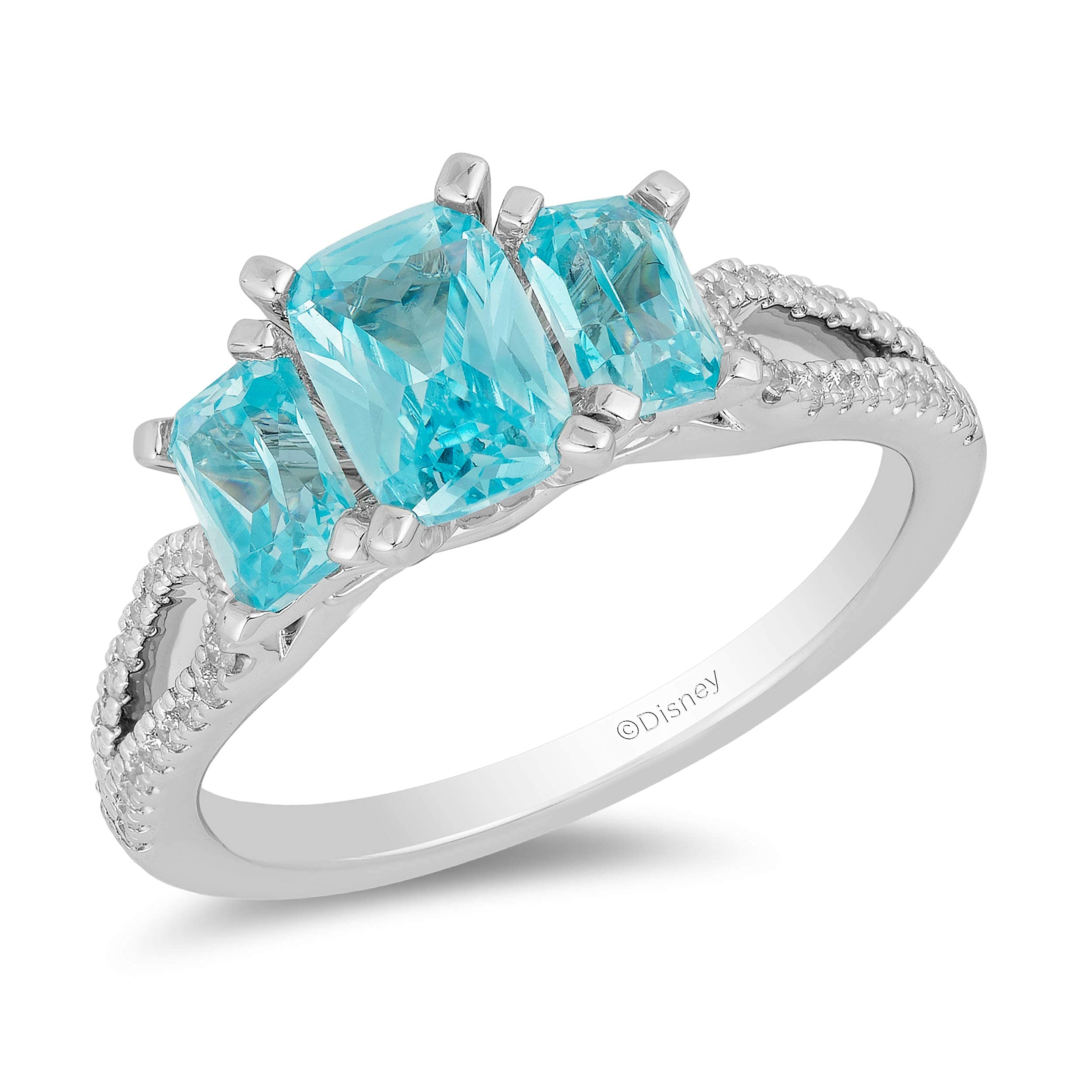 Enchanted Disney Elsa Sterling Silver Ring with 1/8 Cttw Diamond & Sky Blue Topaz - Elegant Jewelry for Women, Perfect for Birthday Gifts, Anniversary, and Disney Princess Fans