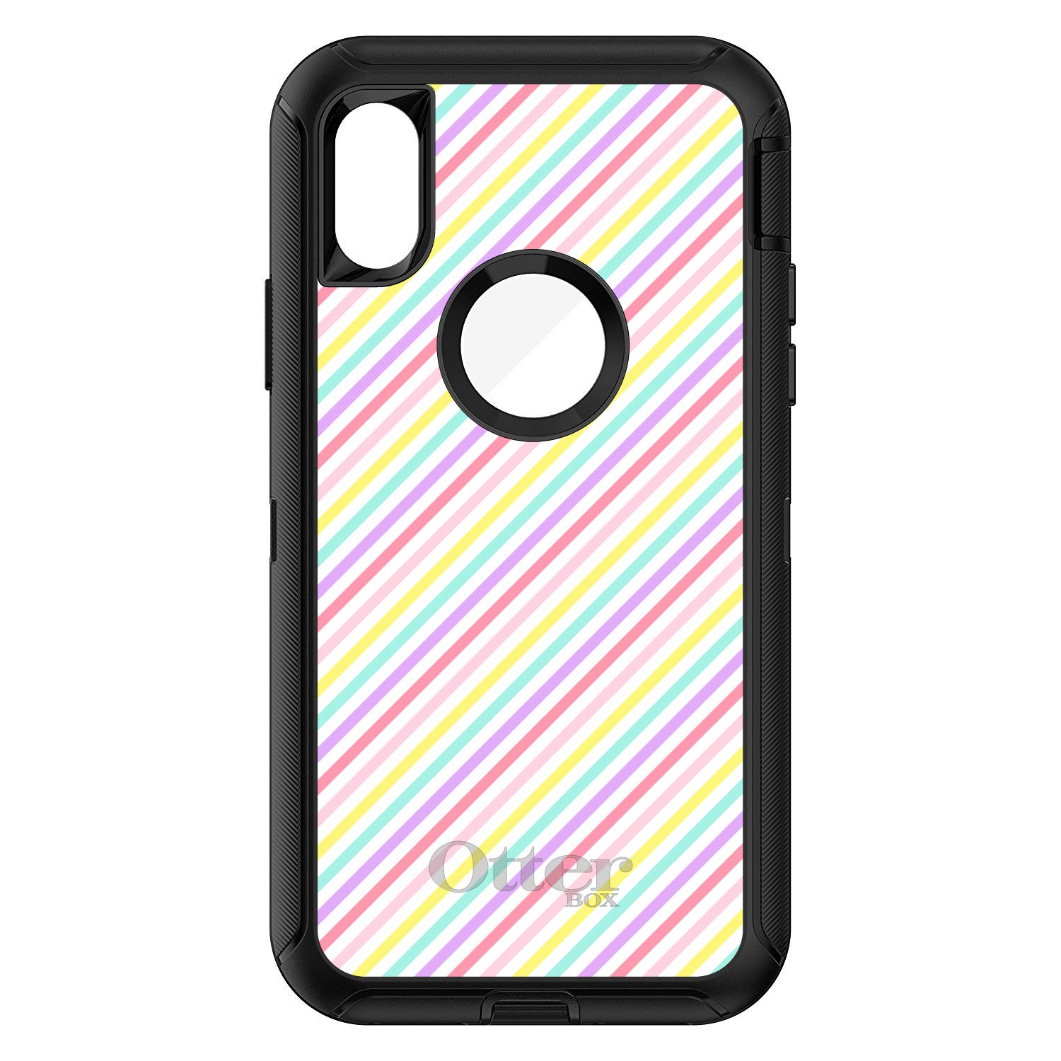 **DistinctInk iPhone Xs Max Case (6.5 Inch) - Heavy Duty Protective Cover, Rainbow Diagonal Stripes Design - Durable Replacement for OtterBox Defender - Perfect for Outdoor, Travel & Daily Use**