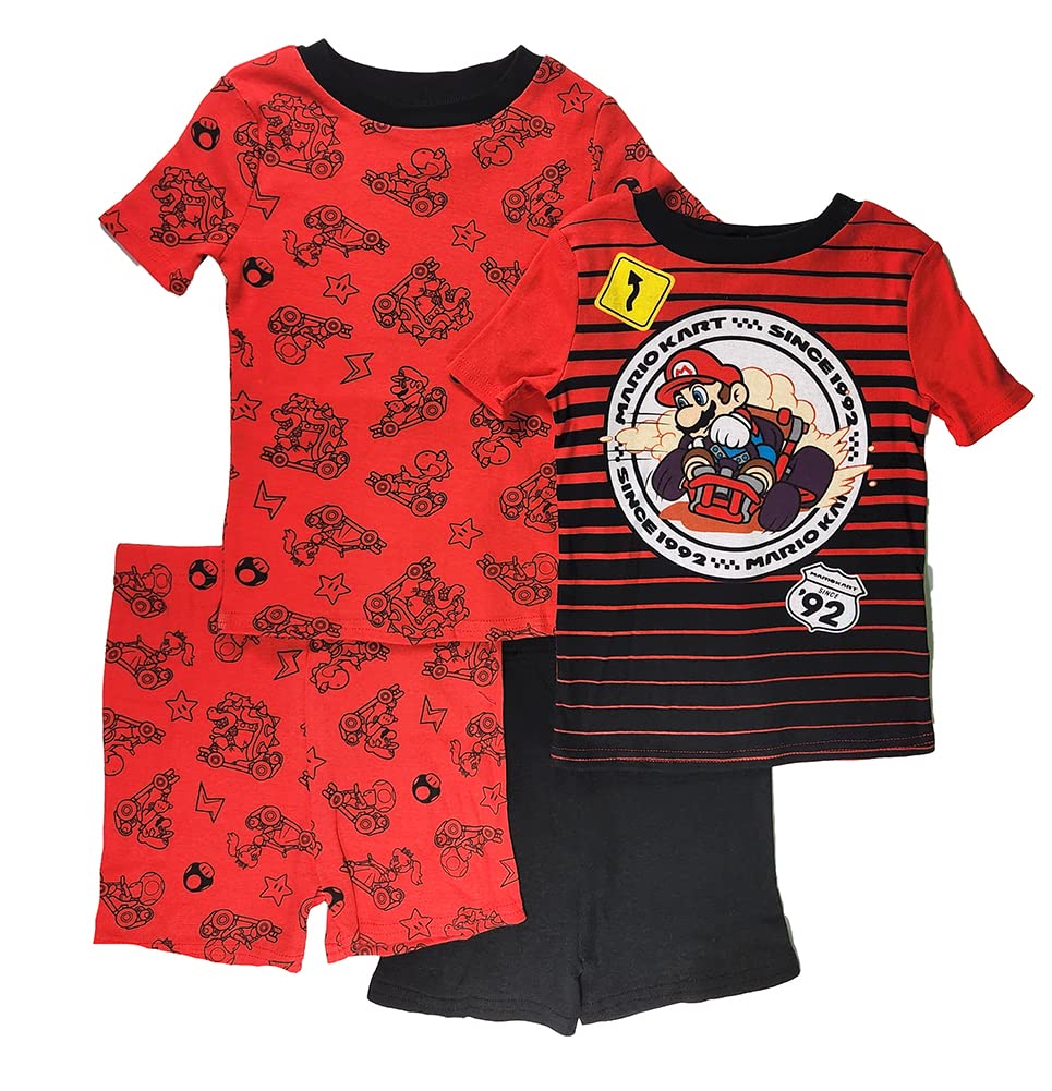 Super Mario Boys' 4-Piece Pajama Set - Soft Cotton Sleepwear for Kids | Perfect for Bedtime, Sleepovers & Mario-Themed Parties
