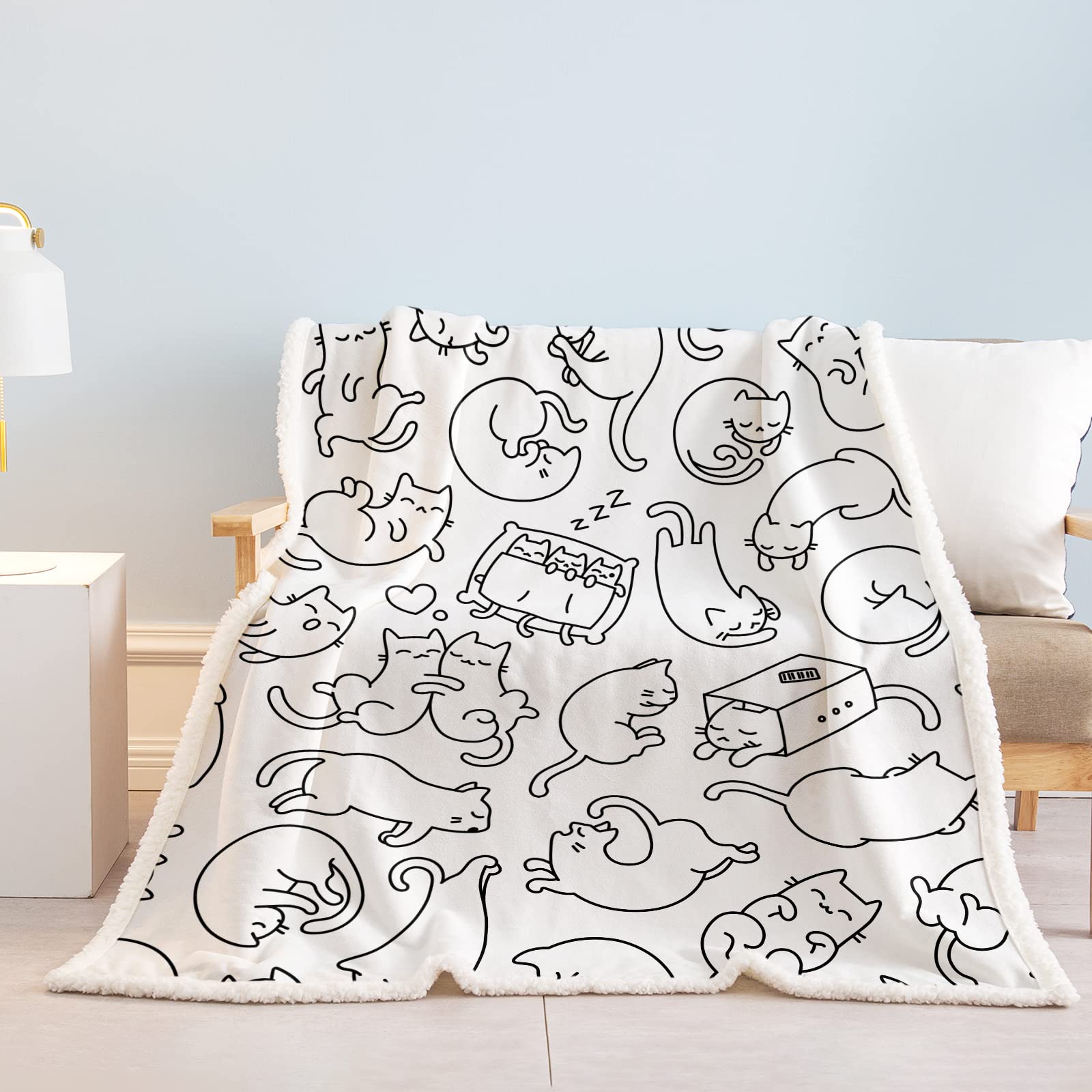 SOULZZZ Mini Cats Pattern Throw Blanket - Super Soft Sherpa Fleece Blanket with Animal Print - Fluffy Plush Lightweight Cozy Blanket for Adults, Kids & Teens - Perfect for Sofa, Bed, Couch & Gift for Cat Lovers