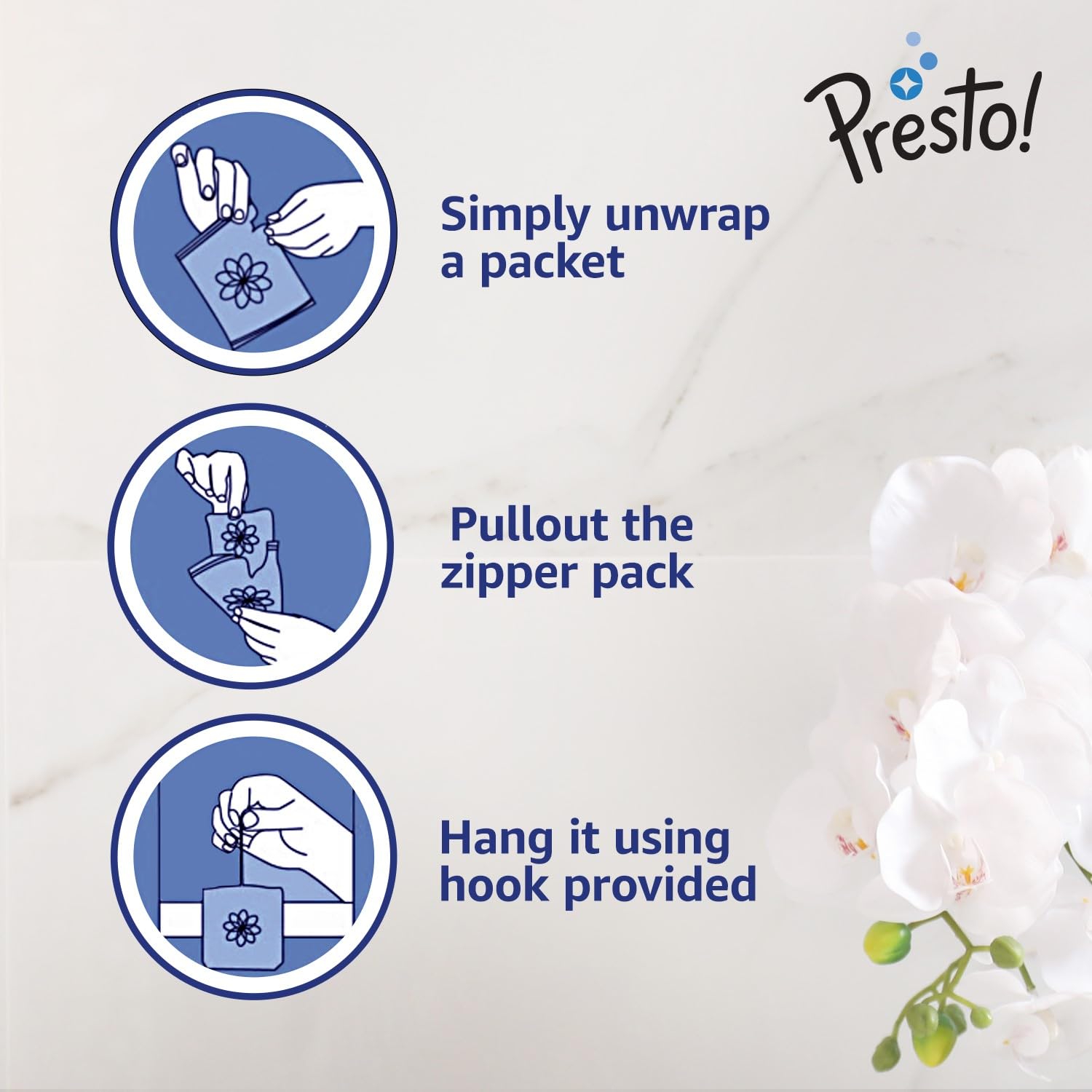 Presto! Pocket Air Freshener Refillable - 5 Assorted Long-Lasting Fragrances (50g Each) for Car, Home, Office & Closet | Up to 30 Days Freshness | Amazon Brand
