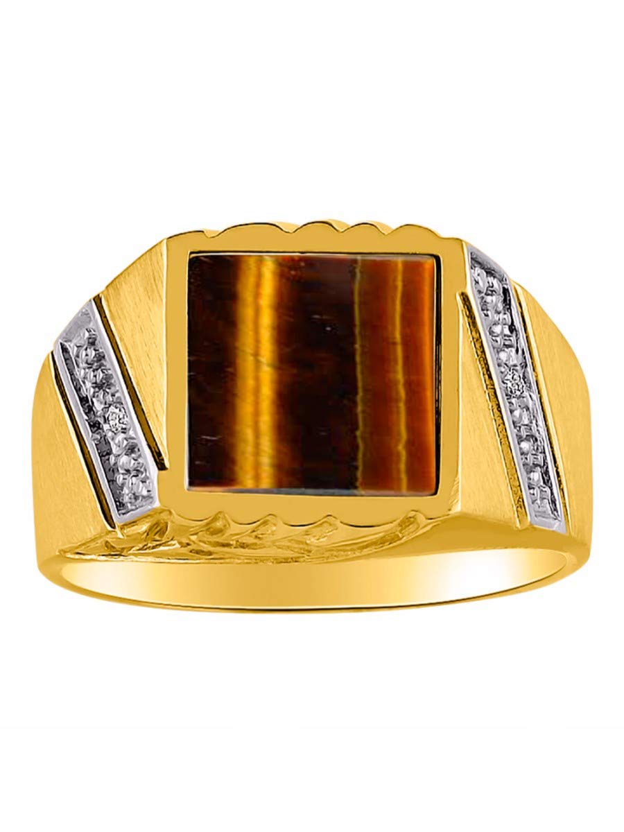 RYLOS Men's Gold Plated Silver Rings with Diamonds & Black Onyx/Tiger Eye - Size 8-13 - Elegant Wedding Band, Anniversary Gift & Everyday Jewelry for Men