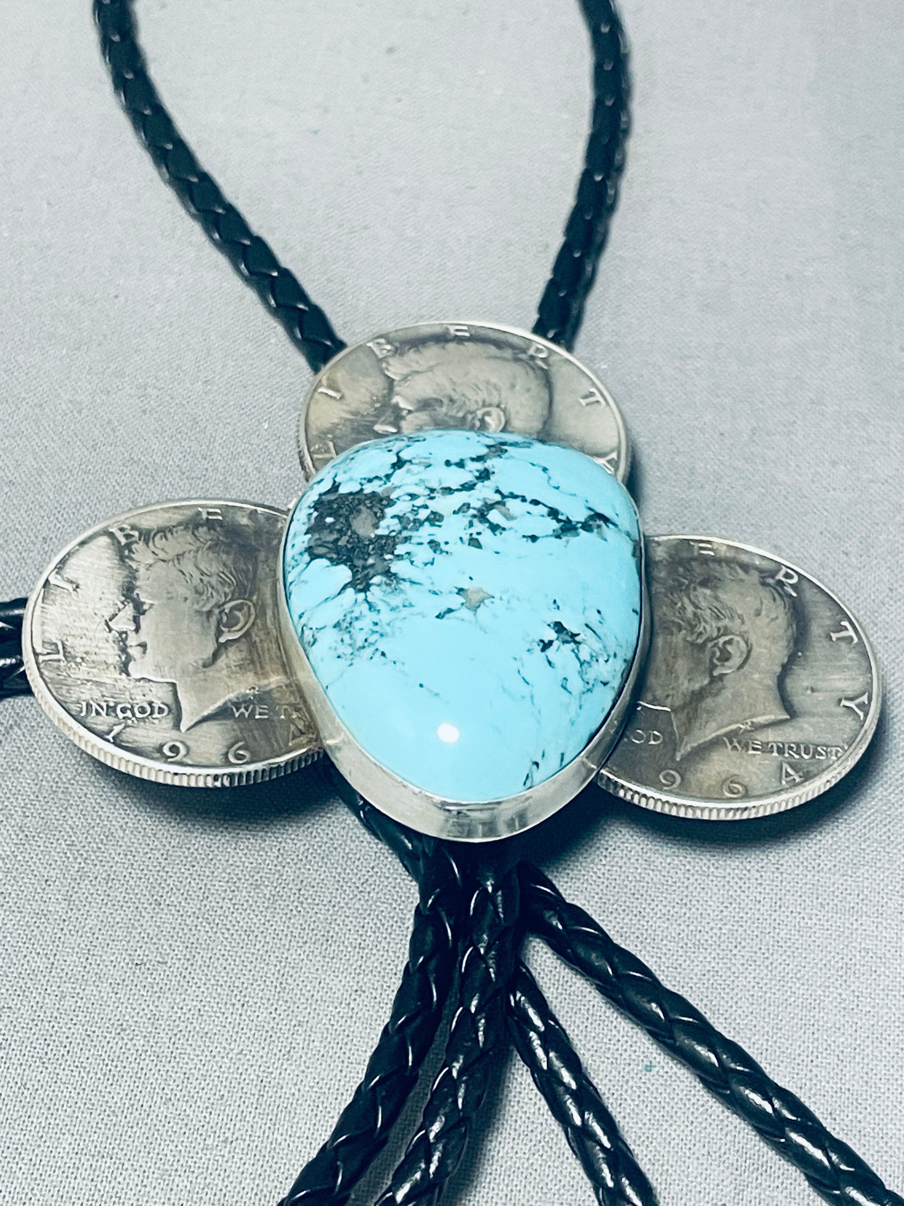 Vintage Navajo Spiderweb Turquoise Sterling Silver Bolo Tie - 107g Handcrafted Native American Jewelry for Western Wear & Cowboy Fashion