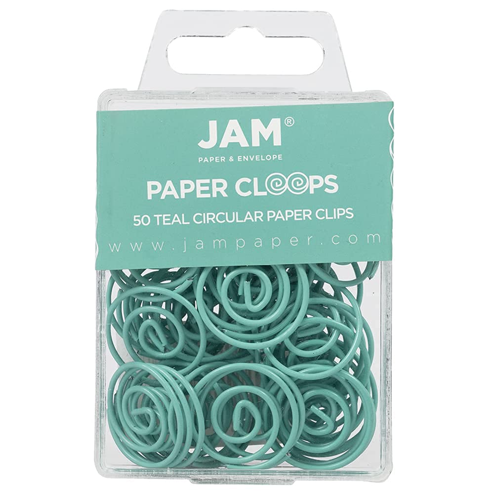 JAM PAPER Circular Paper Clips - Round Binder Clips - Teal Color - 50 Pack for Office, School, and Craft Organization