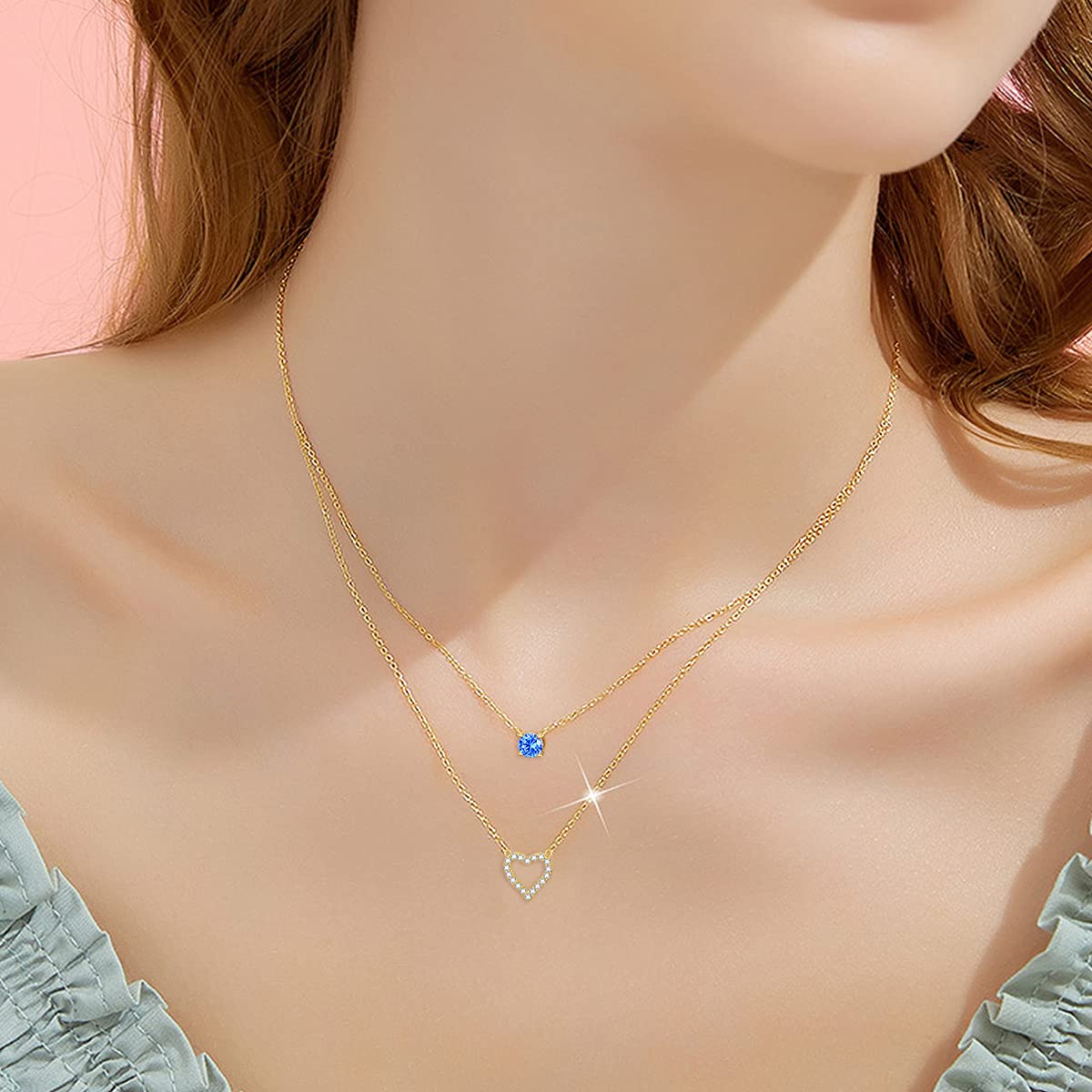 14K Real Gold Heart Necklace for Women - 1 Carat 5A Cubic Zirconia Pendant with Double Chains | Anniversary, Birthday & Valentine's Day Gift for Wife, Girlfriend | Elegant Jewelry for Date Night & Special Occasions