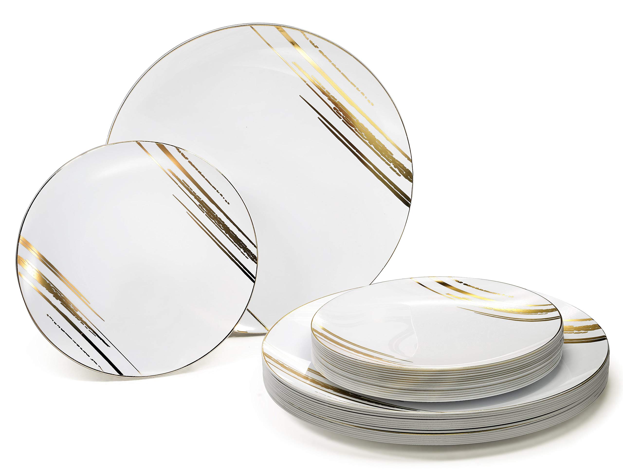 240-Piece Premium Disposable Plastic Plates Set for Weddings & Parties - 120 x 10.25'' Dinner Plates + 120 x 7.5'' Salad/Dessert Plates (Elegant White & Gold) - Perfect for Wedding Receptions, Bridal Showers, Birthday Parties & Catering Events
