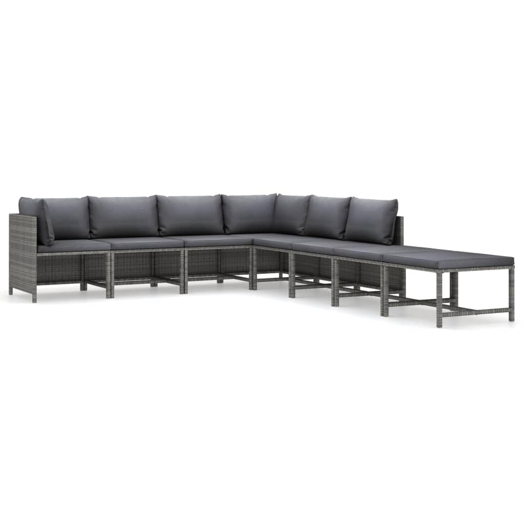 8-Piece Gray Patio Lounge Set with Comfortable Cushions & Footstools - Waterproof Poly Rattan Outdoor Furniture for Garden, Poolside & Backyard Relaxation