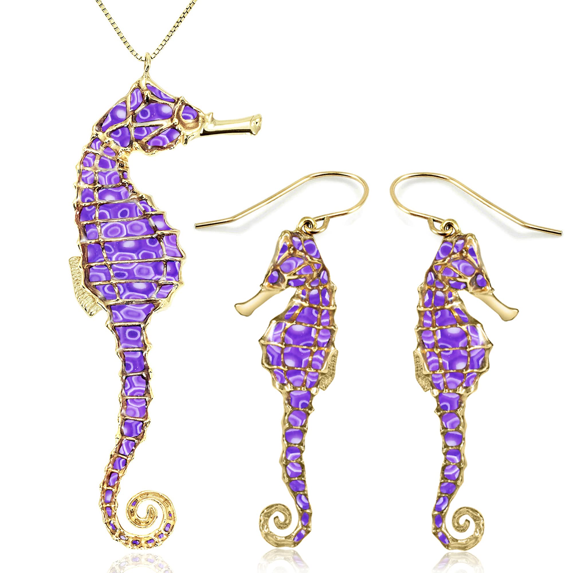 Seahorse Necklace & Earrings Set - Gold Filled Nautical Jewelry for Women | Birthday Gift for Her | Beach Party Accessories