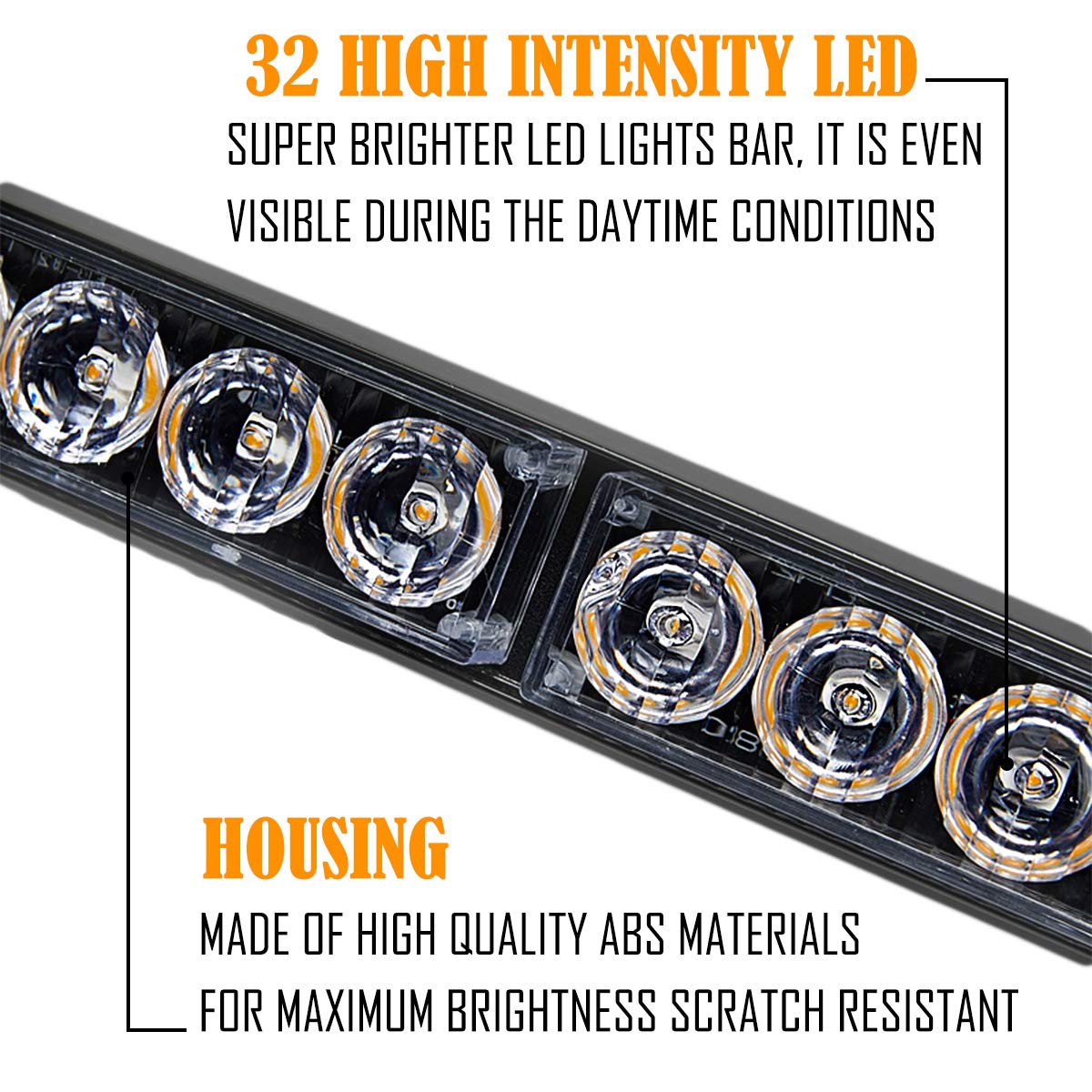LE-JX 36in Blue Emergency Strobe Light Bar - 13 Flash Patterns, Traffic Advisor & Hazard Warning Light for Police Vehicles, Trucks & Emergency Use - 32 LED Windshield Safety Lights with Cigar Lighter (35.5in) - Perfect for Roadside Emergencies, Construction Zones & Security Patrols