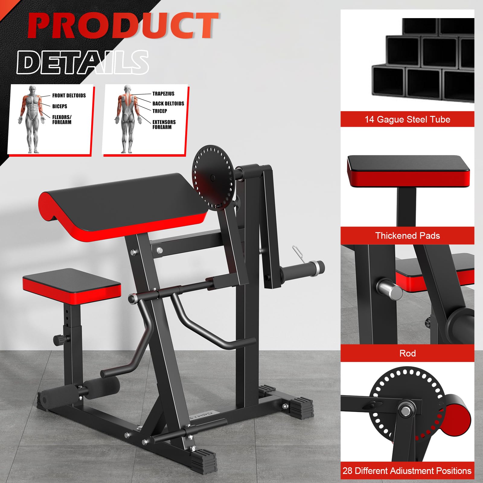 2-in-1 Bicep & Tricep Curl Machine with Adjustable Seat - Plate Loaded Preacher Curl Bench for Arm Isolation - Home Gym Strength Training Equipment for Biceps & Triceps Workouts - Perfect for Small Spaces & Full-Body Fitness Routines