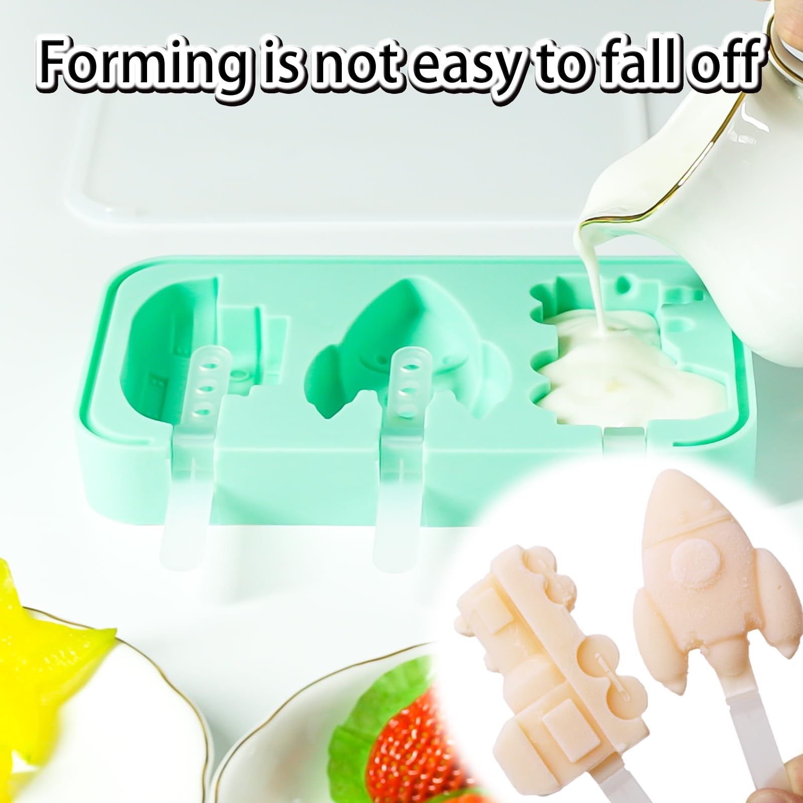 Premium Silicone Popsicle Molds Set of 3 - Dinosaur, Rocket & Car Shapes with Reusable Plastic Sticks | BPA-Free Food Grade Ice Cream Molds for Kids & Adults | Perfect for Summer Treats, Birthday Parties & Healthy Snacks (Purple)