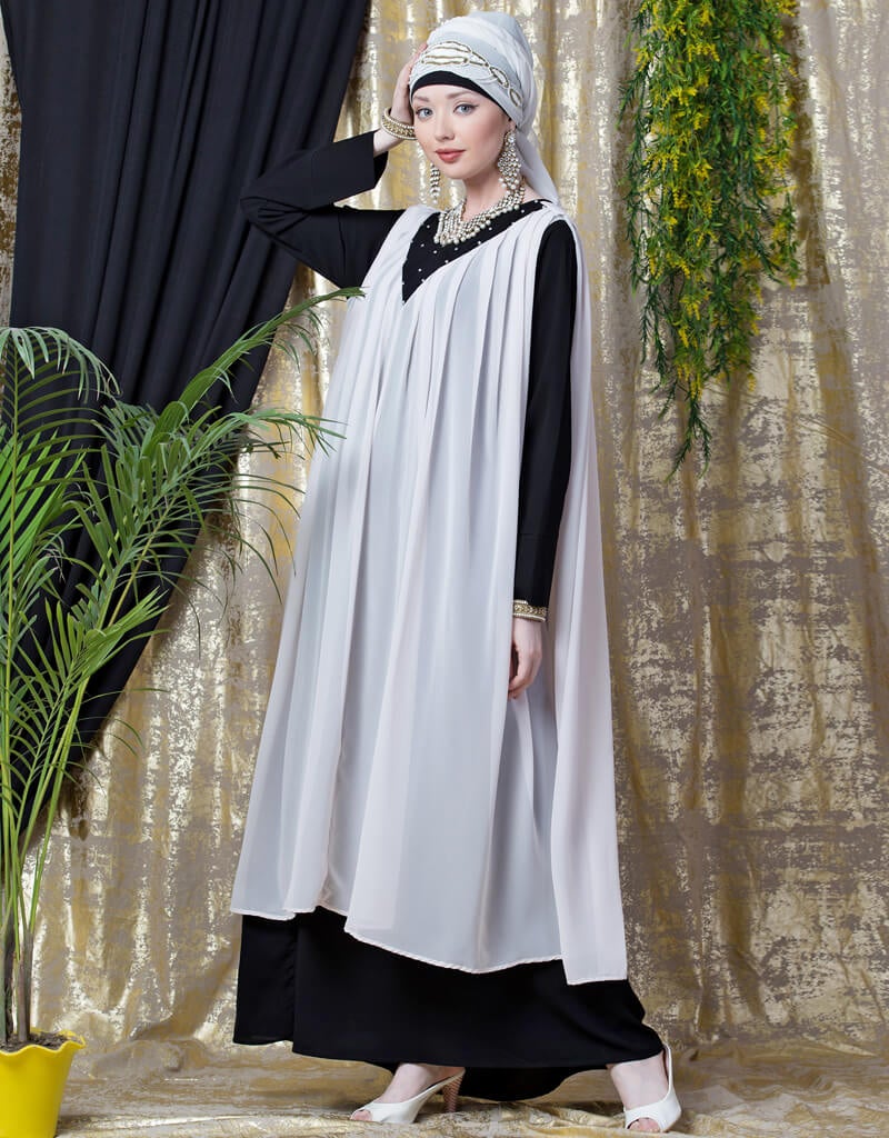Elegant Arabic Embroidered Double Layer Abaya Dress for Women - Pink Party Wear for Eid, Wedding & Special Occasions