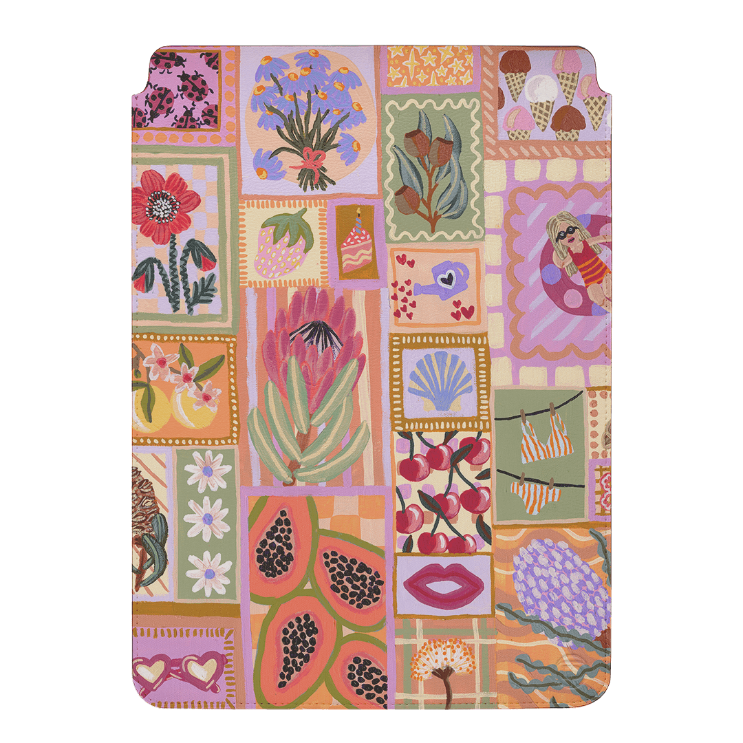 Summer Themed Laptop & iPad Sleeve with Postcard Design - Lightweight Protective Case for MacBook, iPad Pro, Air - Perfect for Travel, Office & School Use