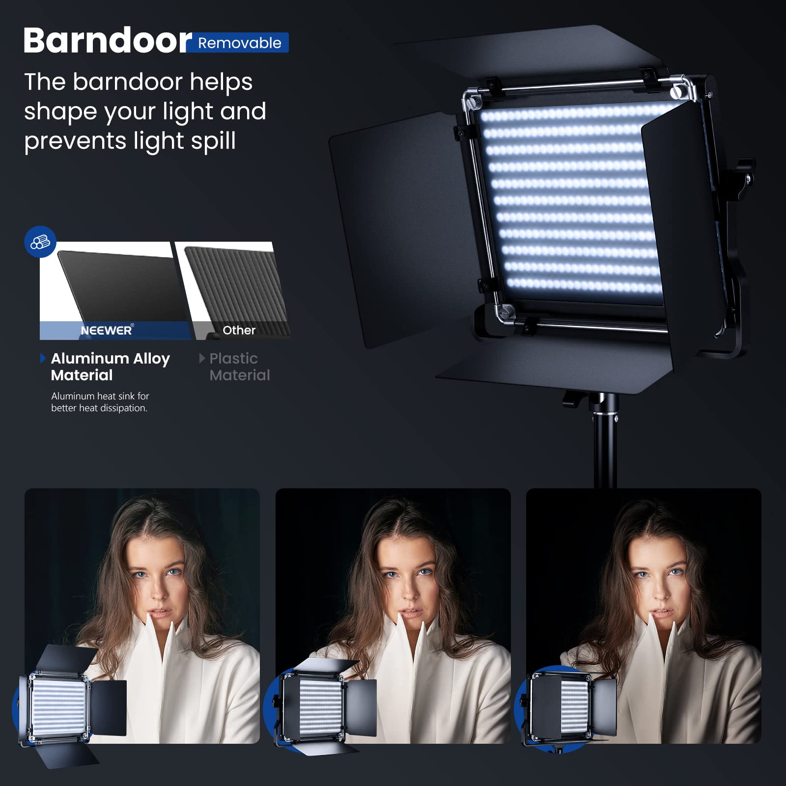 NEEWER 2-Pack 660 LED Bi-Color Video Light Kit with Stands - 3200K-5600K CRI 96+ Dimmable LED Panel, U Bracket, Barn Doors & 75
