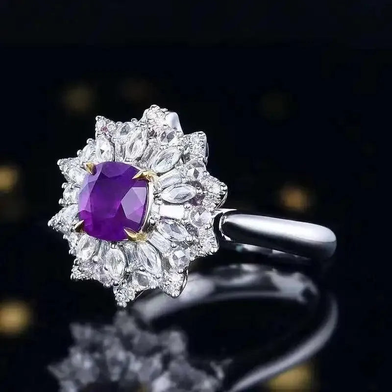 18K White Gold 1.52CT Natural Unheated Purple Sapphire Ring - GUILD Certified Genuine Gemstone Jewelry for Women | Elegant Engagement, Wedding, Anniversary & Special Occasion Gift