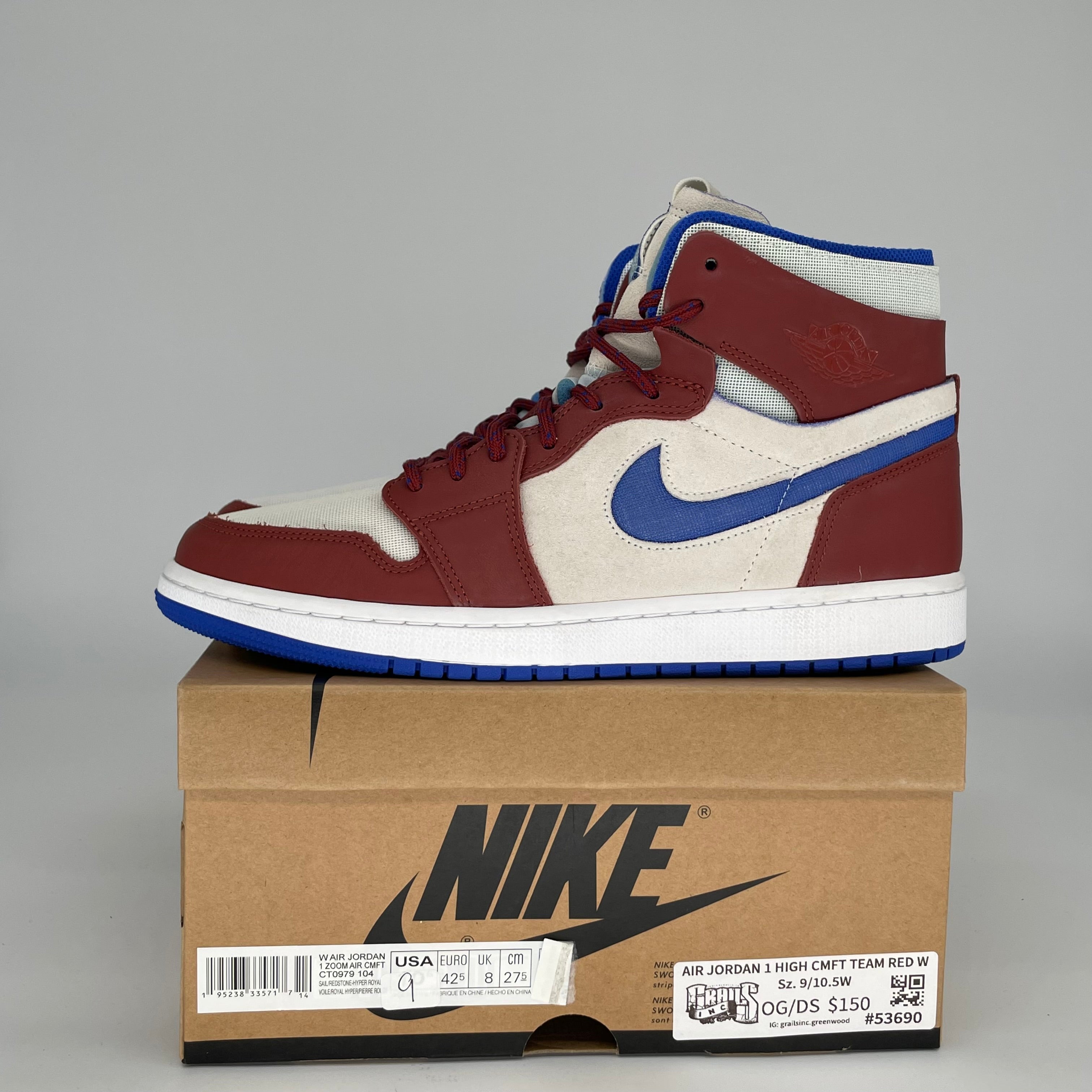 AIR JORDAN 1 HIGH CMFT TEAM RED Women's Sneakers Size 9/10.5W (CT0979-104) - Comfortable Basketball Shoes for Women, Perfect for Sports, Gym & Casual Wear