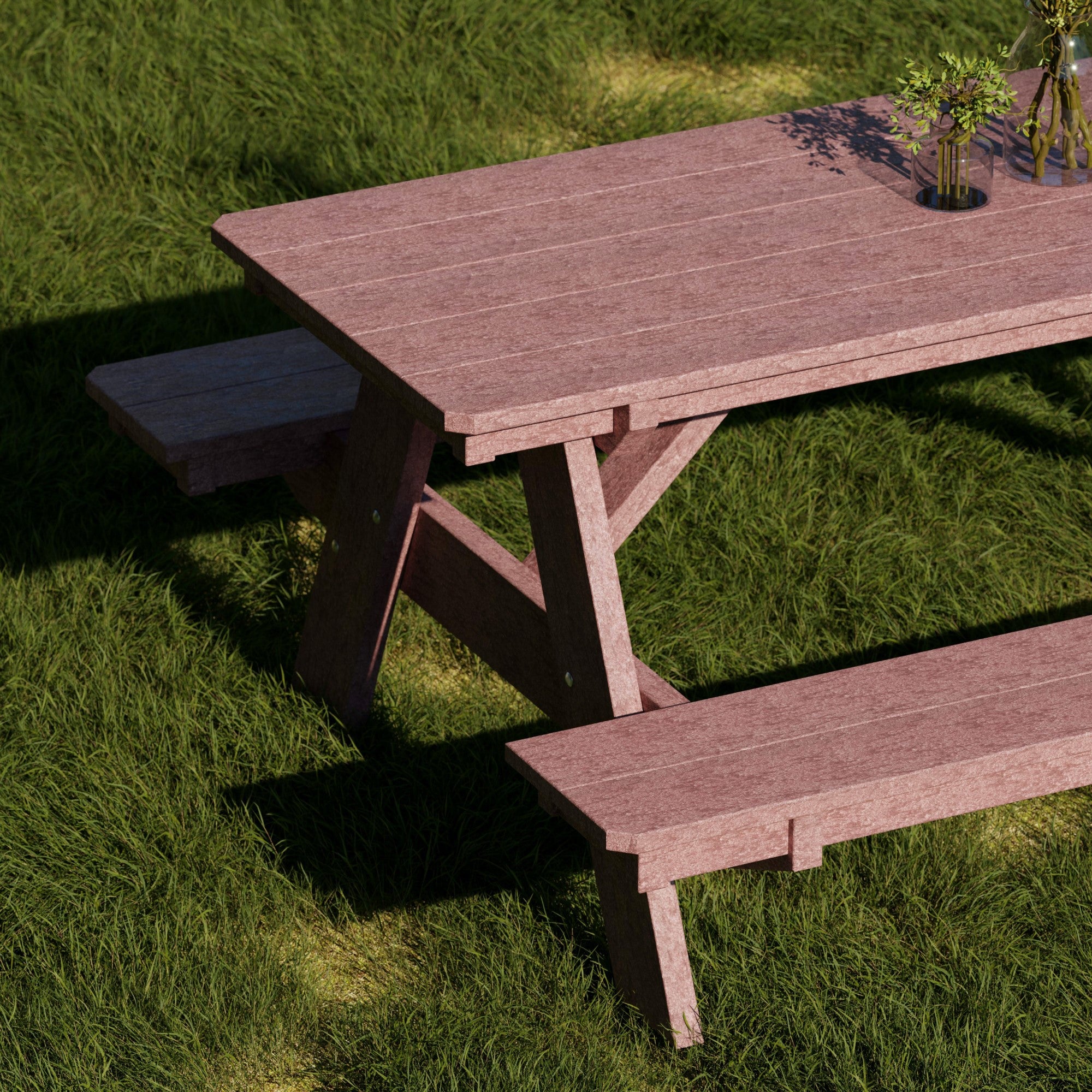 Heritage 72 Inch Outdoor Picnic Table with Attached Benches - Durable All-Weather Patio Furniture for Backyard, Garden, and Park Gatherings