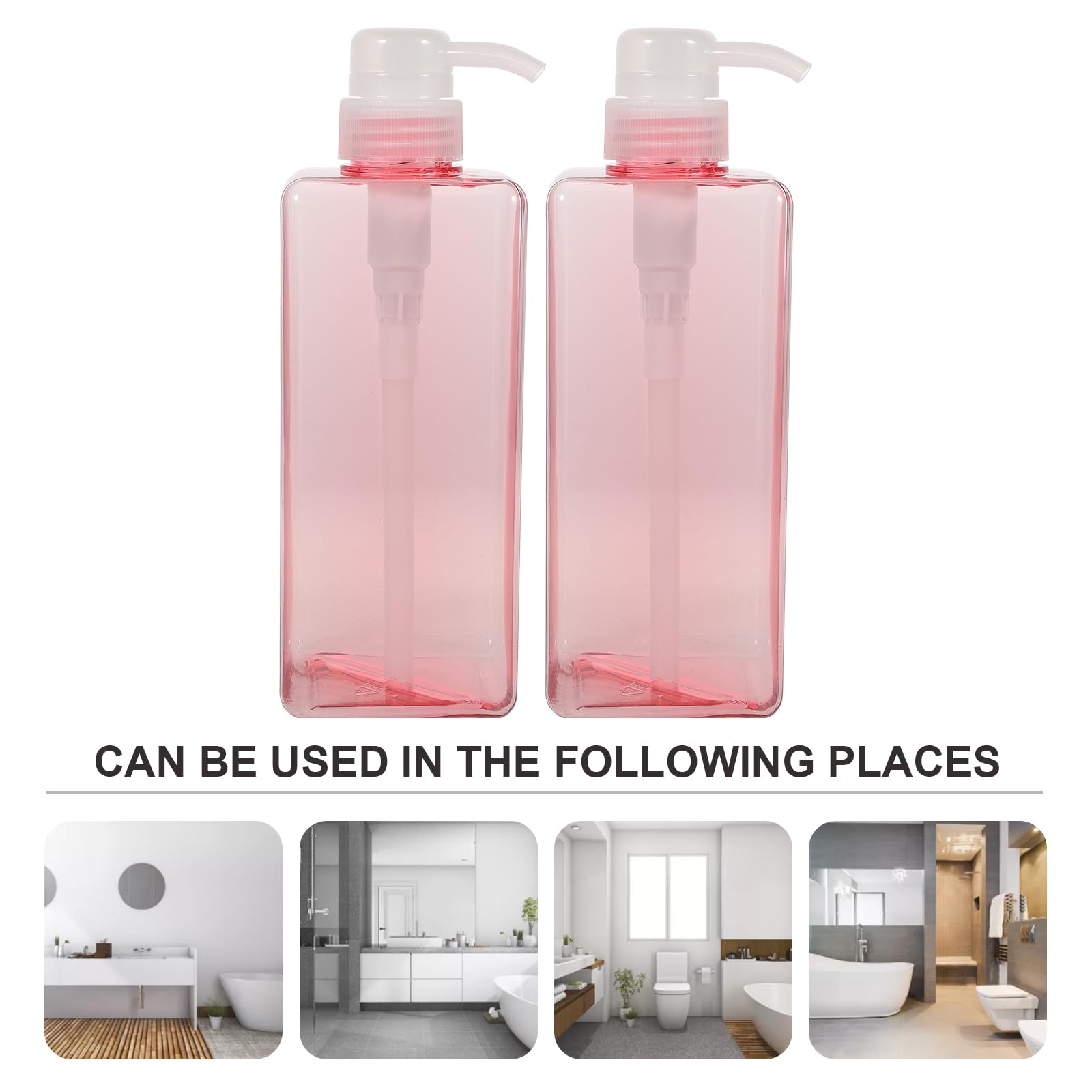 DOITOOL 2PCS 650ML Refillable Pump Dispenser Bottles - Square Lotion Bottle for Shampoo, Body Wash & Hand Soap - Large Capacity Portable Dispenser for Home, Hotel & Travel (Pink) - Perfect for Bathroom, Kitchen & Guest Essentials
