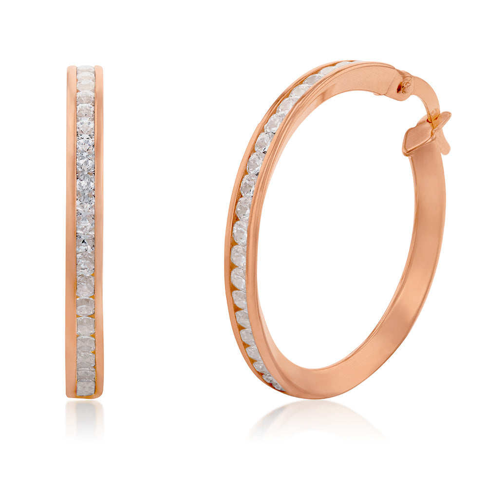 9ct Rose Gold Silver Filled Cubic Zirconia Hoop Earrings 20mm - Elegant Jewelry for Women, Perfect for Parties, Weddings & Everyday Wear