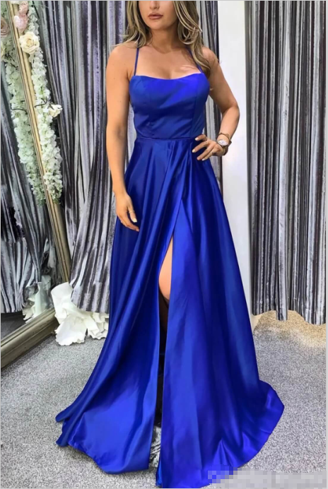 Elegant Royal Blue Satin Prom Dress - Long Sleeveless Formal Evening Gown for Women | Perfect for Homecoming, Ball, Wedding & Special Occasions