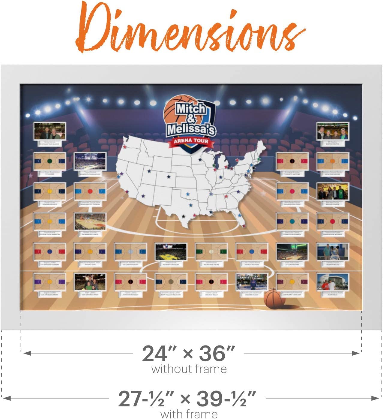 Custom Basketball Court Photo Map - Personalized Sports Decor for Home & Office - Made in USA (Frameless) - Perfect Gift for Basketball Fans & Sports Enthusiasts