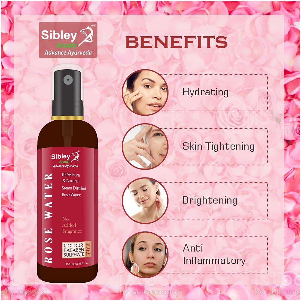 **Sibley Beauty Pure Rose Water Gulab Jal Spray - 100% Steam Distilled Natural Rose Hydrosol (200ml) for Face, Hair & Aromatherapy**