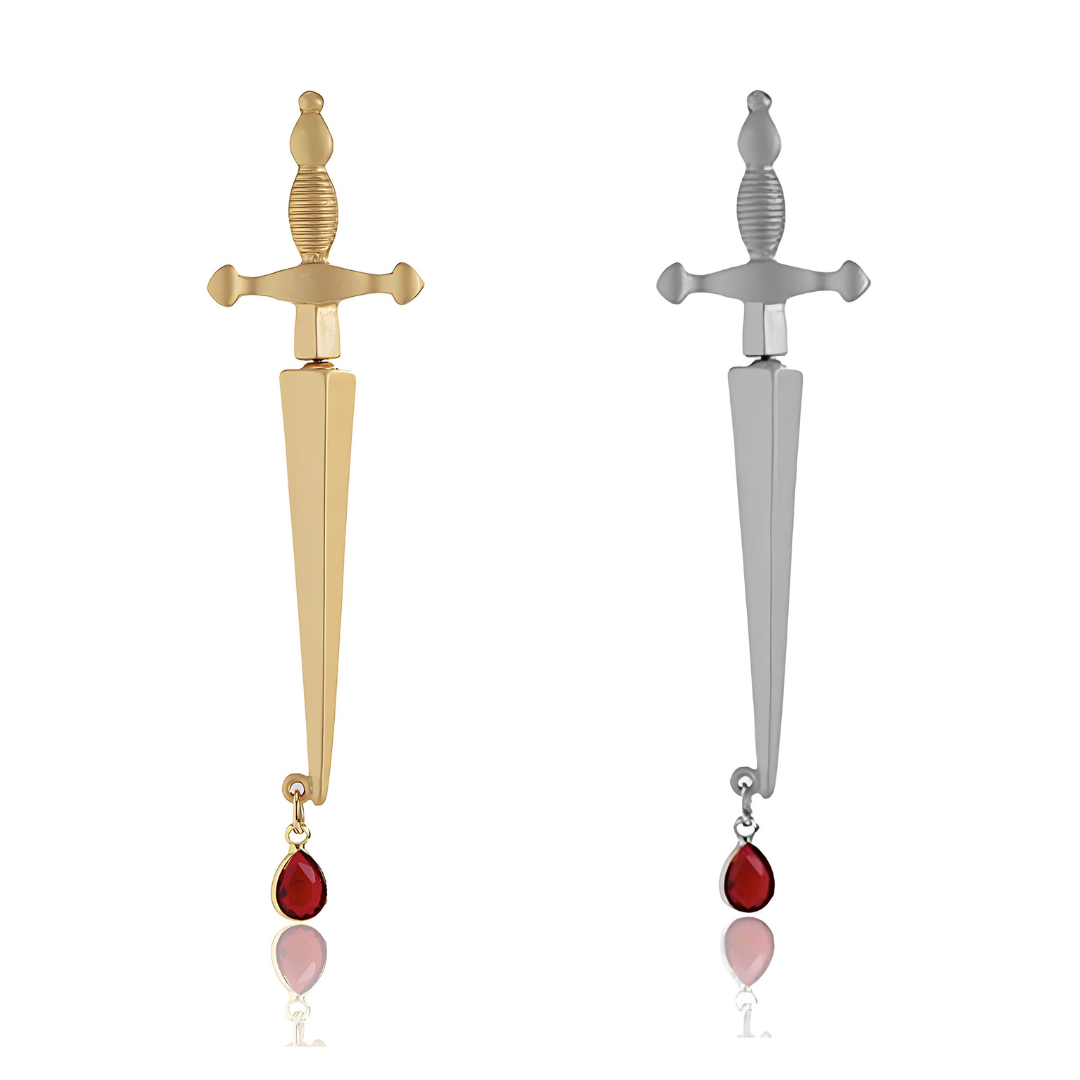 Gothic Cross Sword Bloodstain Dagger Ear Jacket Stud Earrings for Women | B2038 | Perfect for Halloween, Cosplay, and Gothic Fashion Accessories