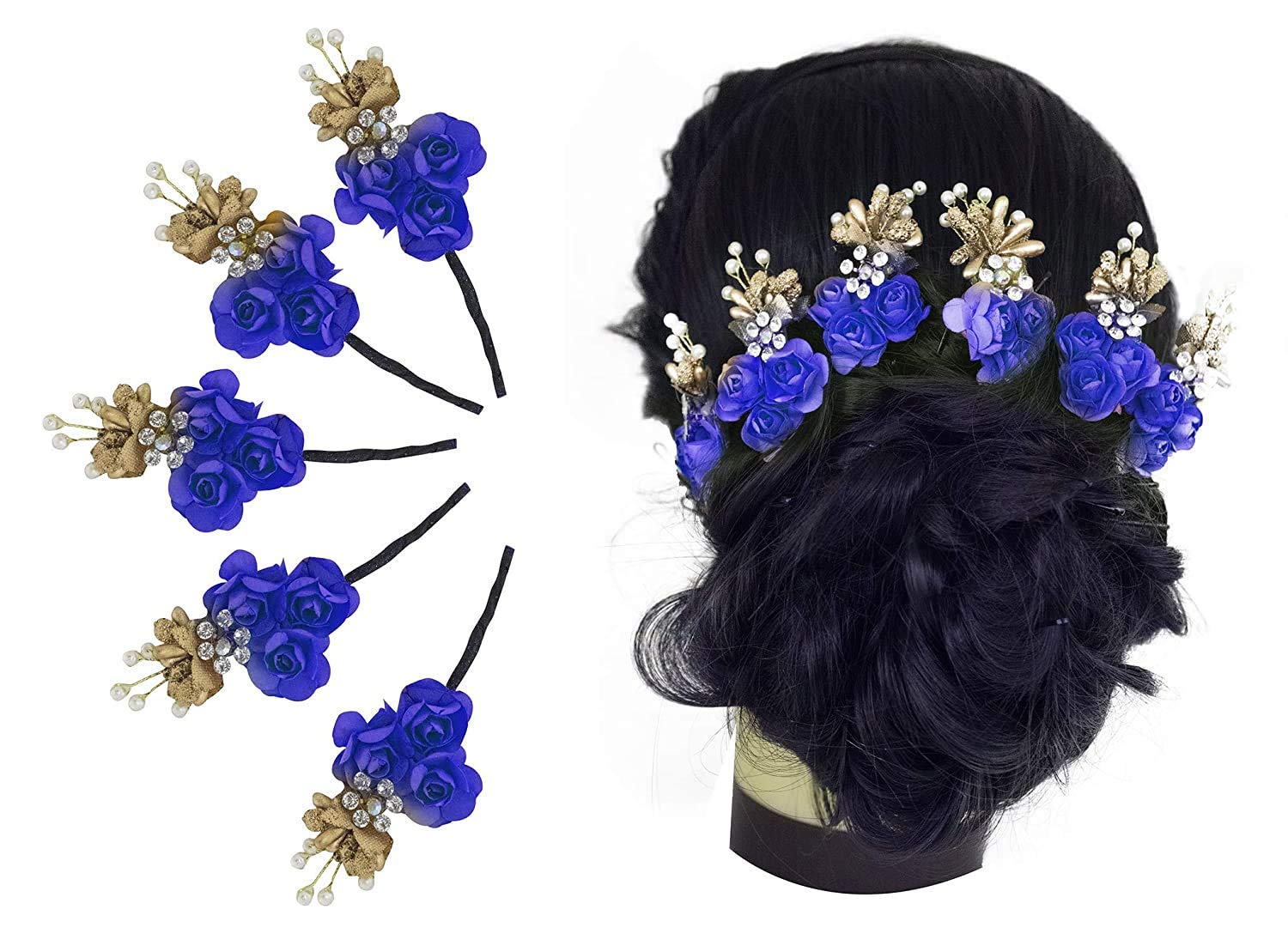 Inaaya Set of 6 Rose Flower Hair Pins for Women & Girls - Elegant Juda Bun Decorations - Perfect for Weddings, Parties & Everyday Hairstyles