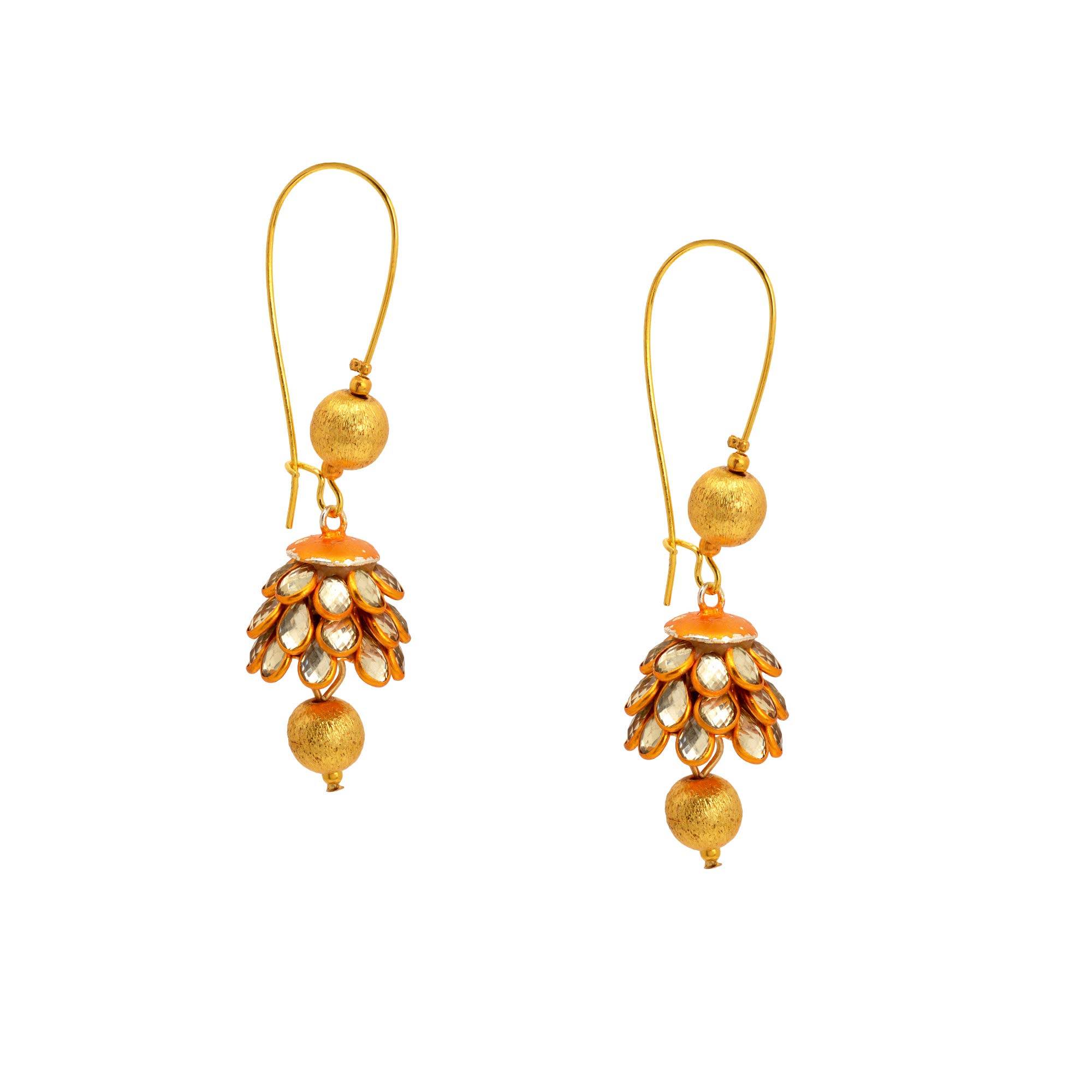 Zephyrr Handmade Boho Jhumki Earrings - Lightweight Golden Tone Dangler Earrings with Rhinestones for Women & Girls | Perfect for Parties, Weddings & Festive Occasions (JAN-4810)