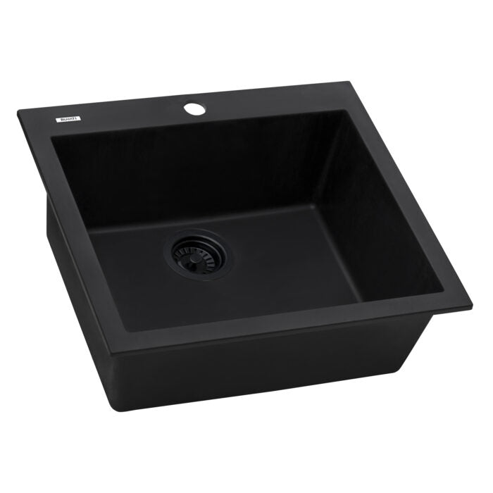 22x20 Granite Topmount Single Basin Kitchen Sink in Midnight Black - Perfect for Modern Farmhouse & Contemporary Home Renovations