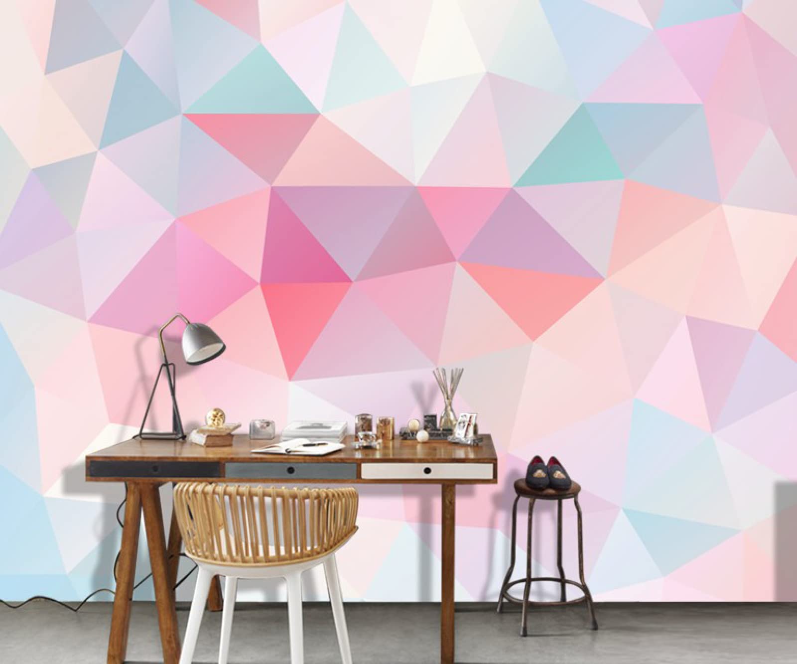 3D Geometric Wall Murals - Colorful Triangle Rhombus Wallpaper for Teens | Modern Irregular Geometry Design | 157.5