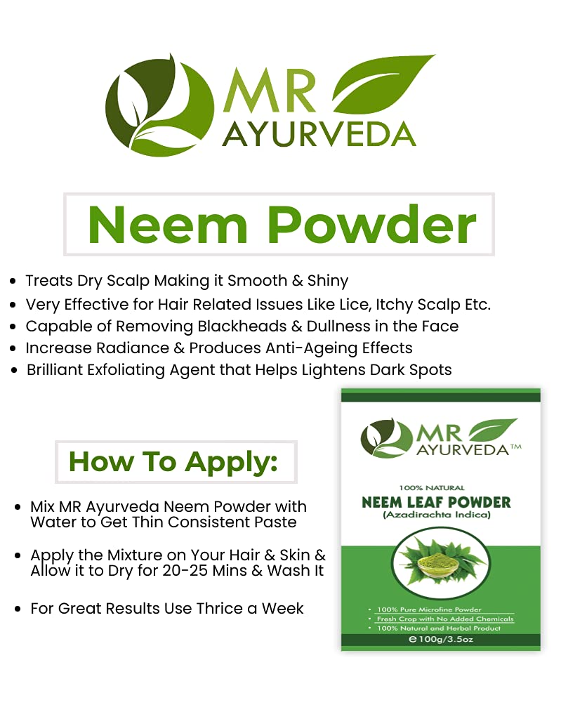 MR Ayurveda 100% Natural Neem Powder for Face, Hair & Skin Care | Organic Neem Face Pack | Chemical-Free Herbal Treatment | Set of 2 (200g) | Perfect for Acne, Dandruff & Skin Detox