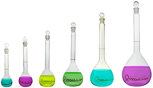 Salco Class A Volumetric Flask 100ml - Heavy Wall Borosilicate Glass with Glass Stopper - Perfect for Chemistry Labs, Scientific Experiments & Precise Liquid Measurements