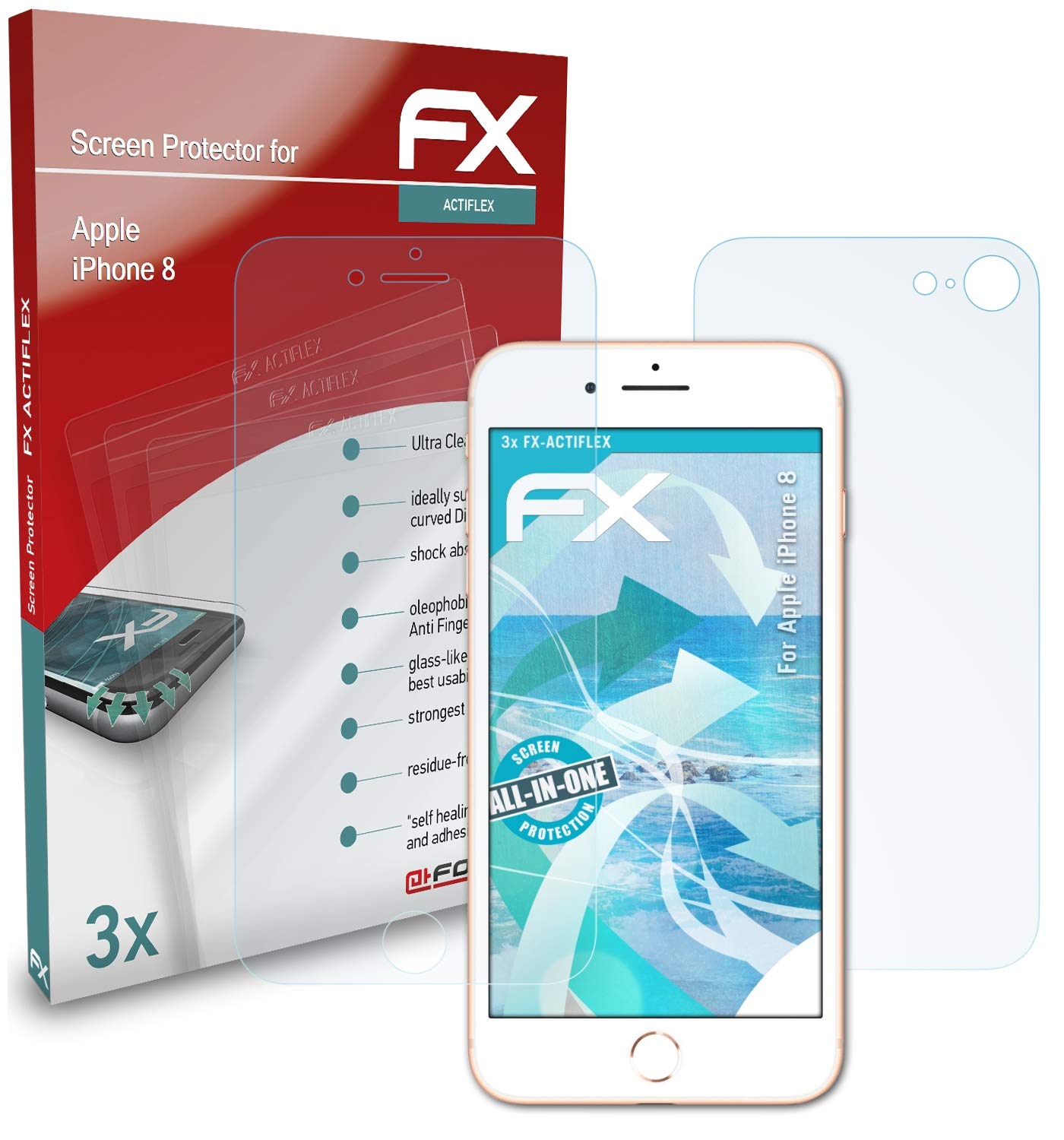 Ultra Clear Flexible Screen Protector for Apple iPhone 8 - 3 Pack HD Anti-Scratch Film for Everyday Protection at Work, Home & Travel