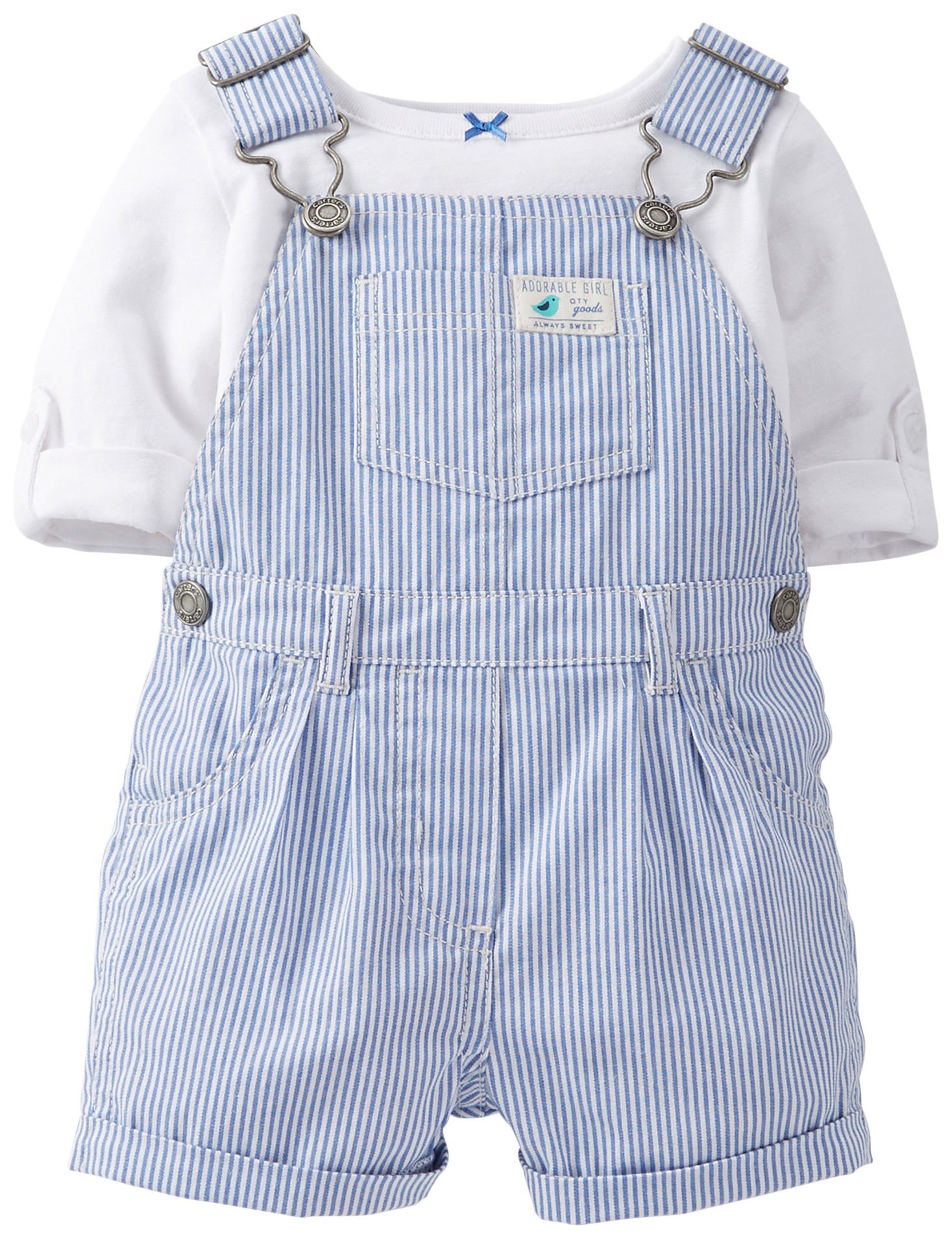 Carters Baby Girls Striped Overalls Set - 6 Months, Blue & White - Soft Cotton Romper for Playtime & Casual Outings