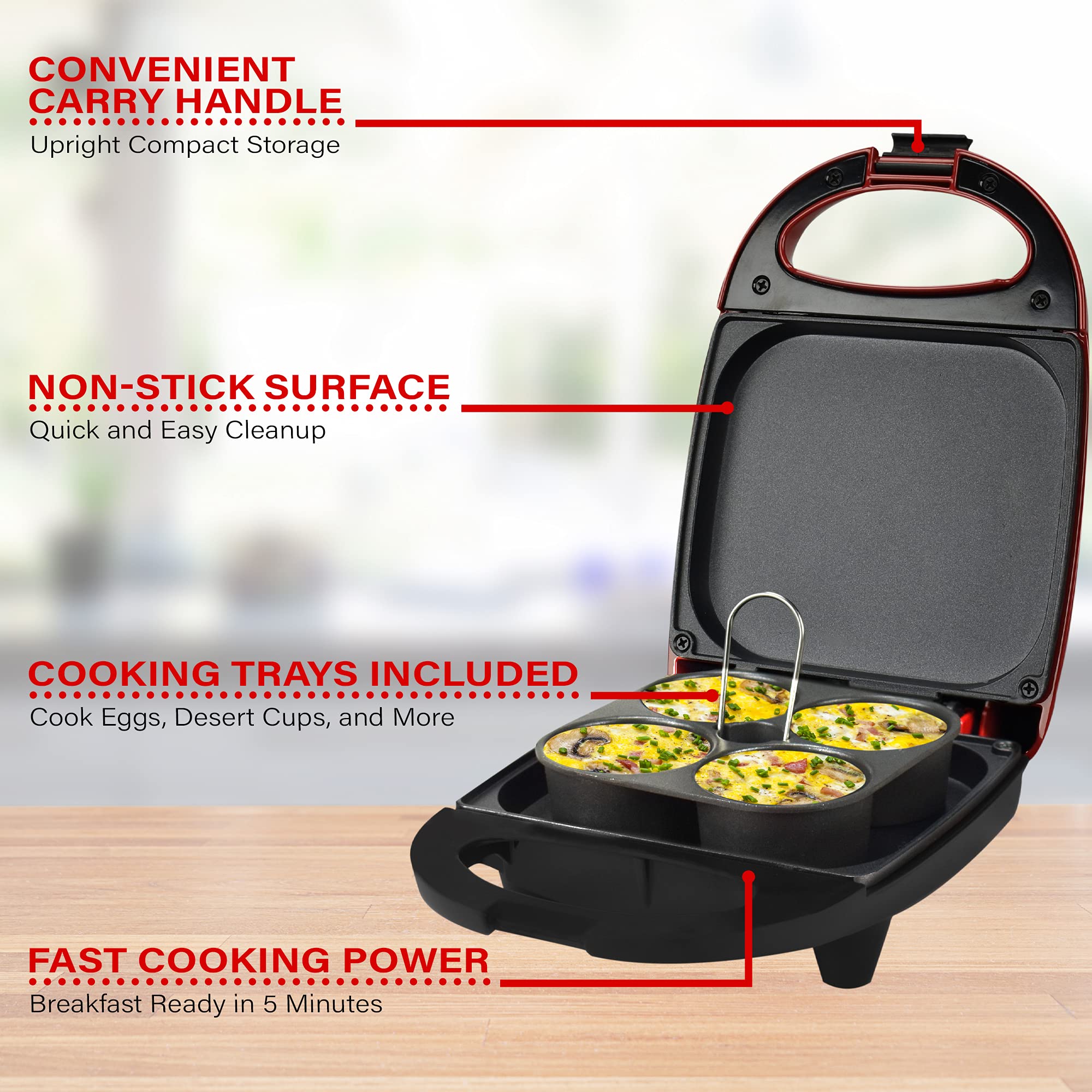 Brentwood TS-256R Electric Egg Cooker - Fast & Easy Hard Boiled, Poached, Scrambled Eggs Maker, Red - Perfect for Breakfast, Meal Prep & Keto Diet