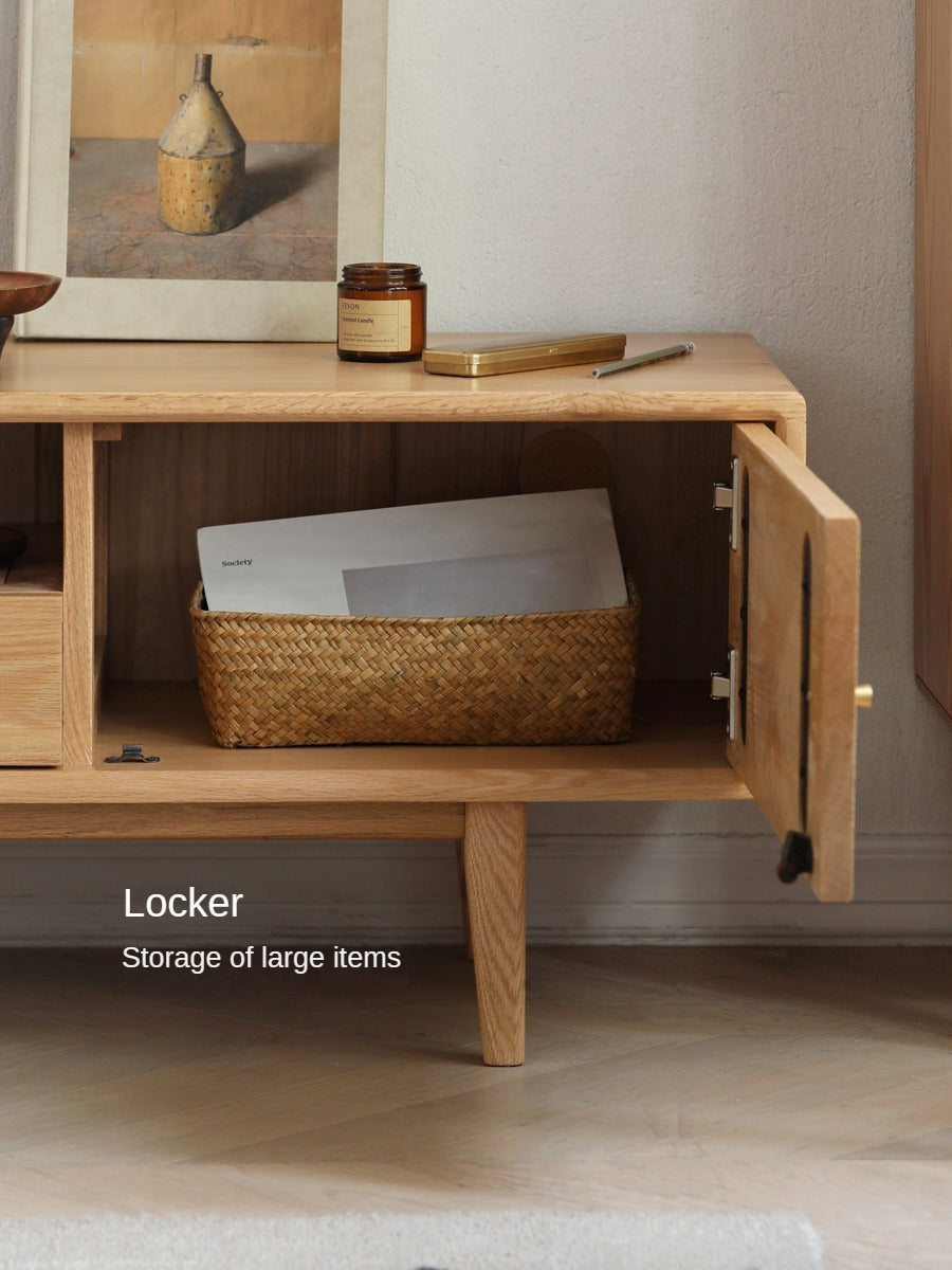 Solid Oak Wood TV Stand - Modern Entertainment Center with Storage Shelves for Living Room, Bedroom & Home Theater