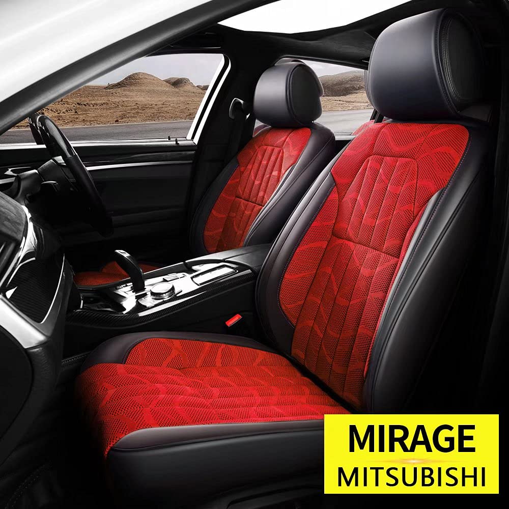 Premium Faux Leather Car Seat Covers Full Set - 5 Seats Universal Fit with Airbag Compatibility for Mitsubishi Mirage 2015-2021 Models (Red) - Perfect for Daily Commute, Road Trips & Interior Protection
